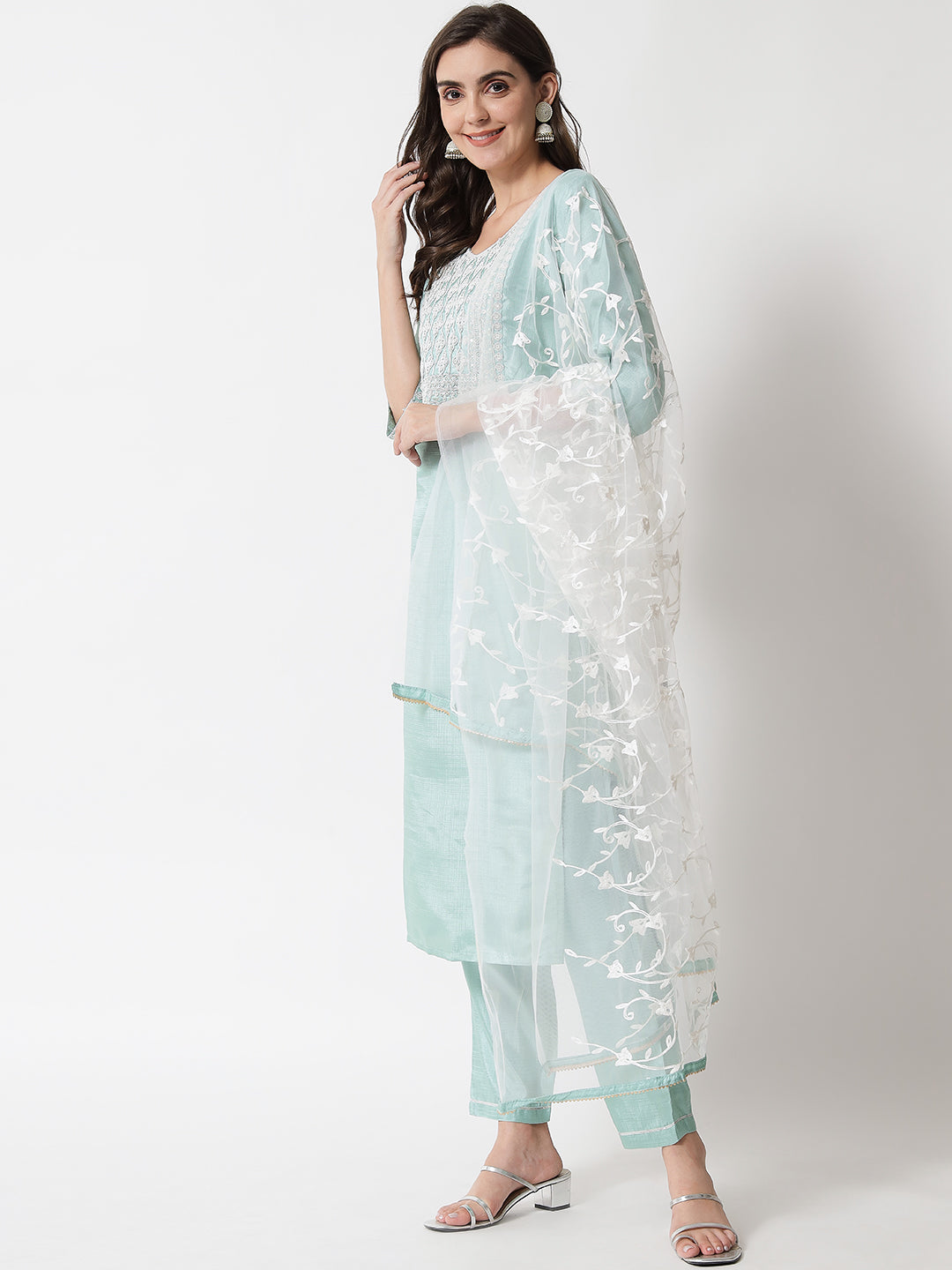 VredeVogel  Women Kurta and Trousers Pant Set Silk Blend