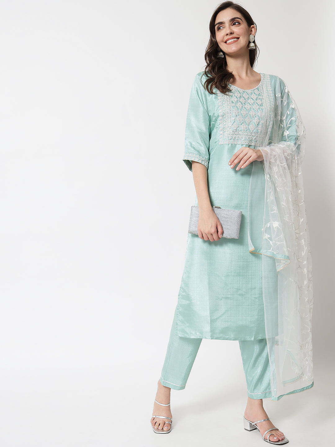 VredeVogel  Women Kurta and Trousers Pant Set Silk Blend