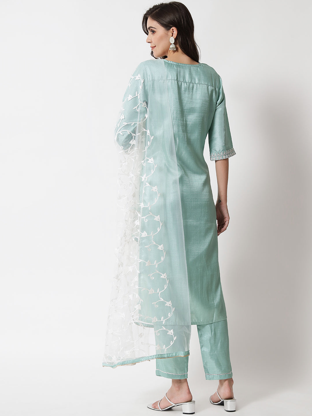 VredeVogel  Women Kurta and Trousers Pant Set Silk Blend