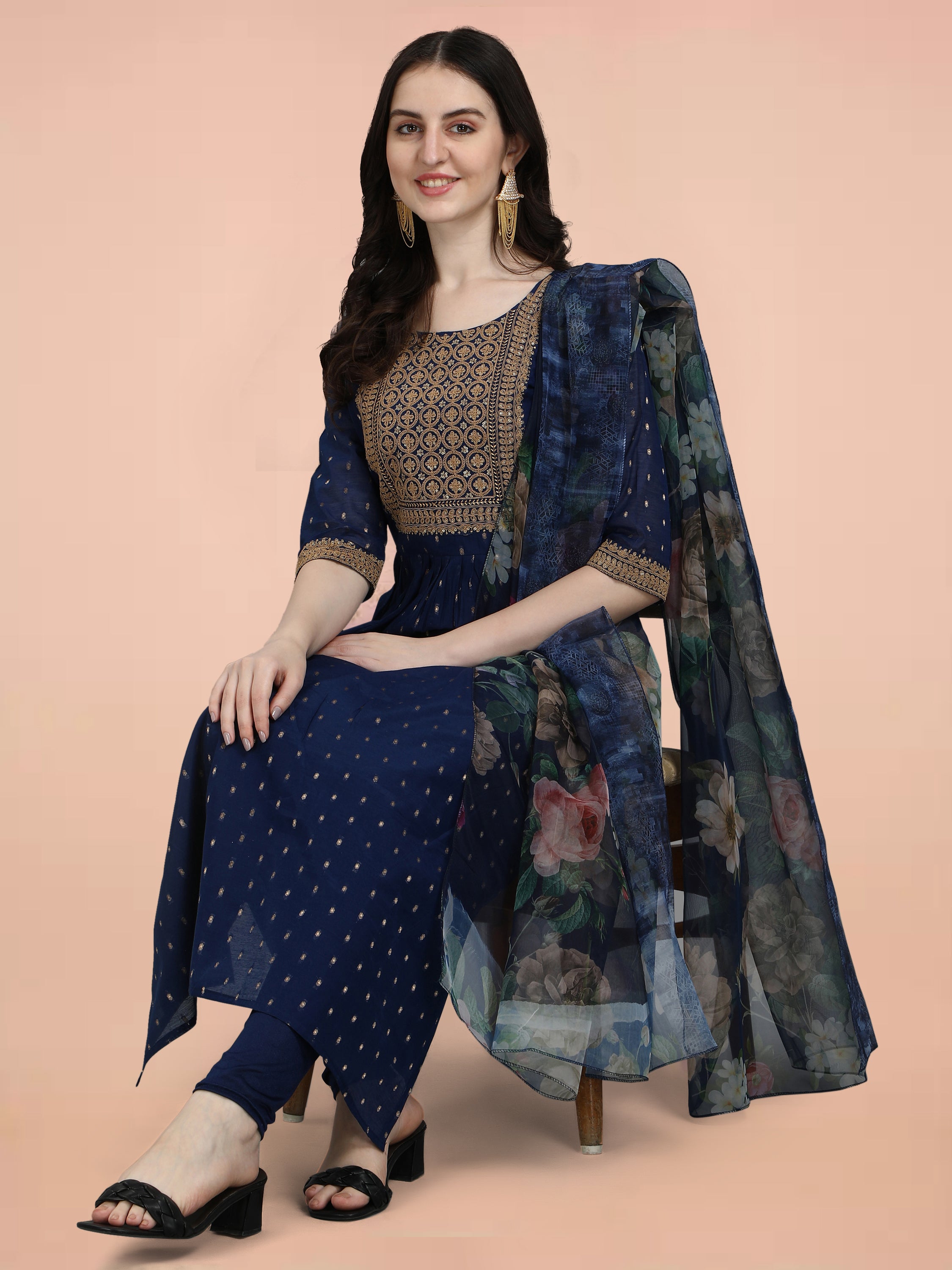 VredeVogel Kurta and Leggings Dupatta Set chanderi modal Butti