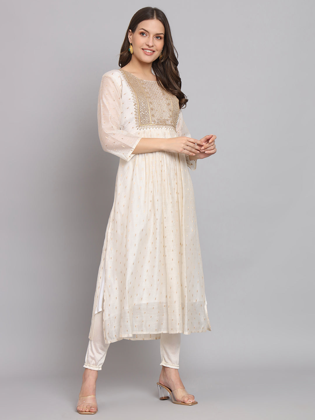 VredeVogel Kurta and Leggings Dupatta Set chanderi modal Butti