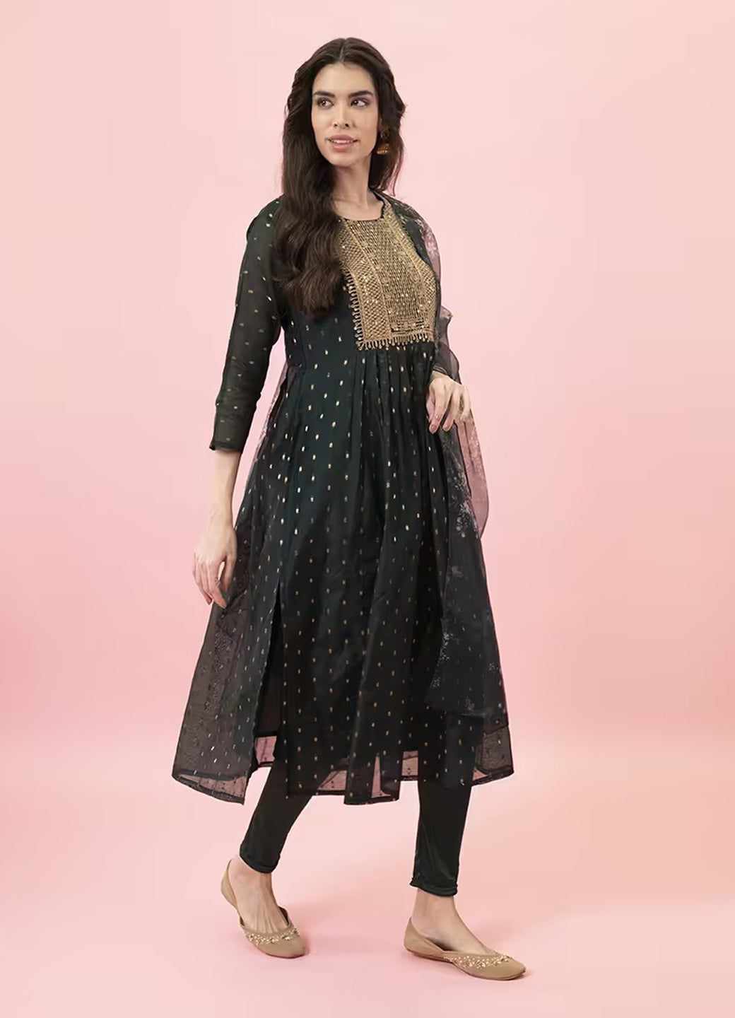 Neelangi Women Kurta and Leggings Duppata Set Chanderi Modal Butti