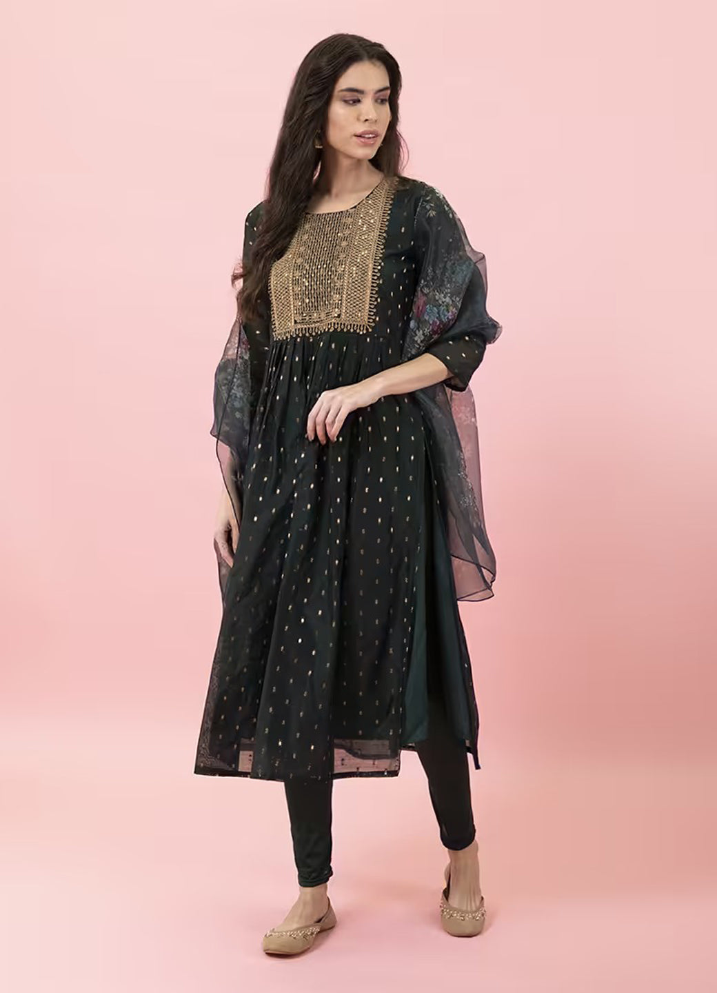 Neelangi Women Kurta and Leggings Duppata Set Chanderi Modal Butti
