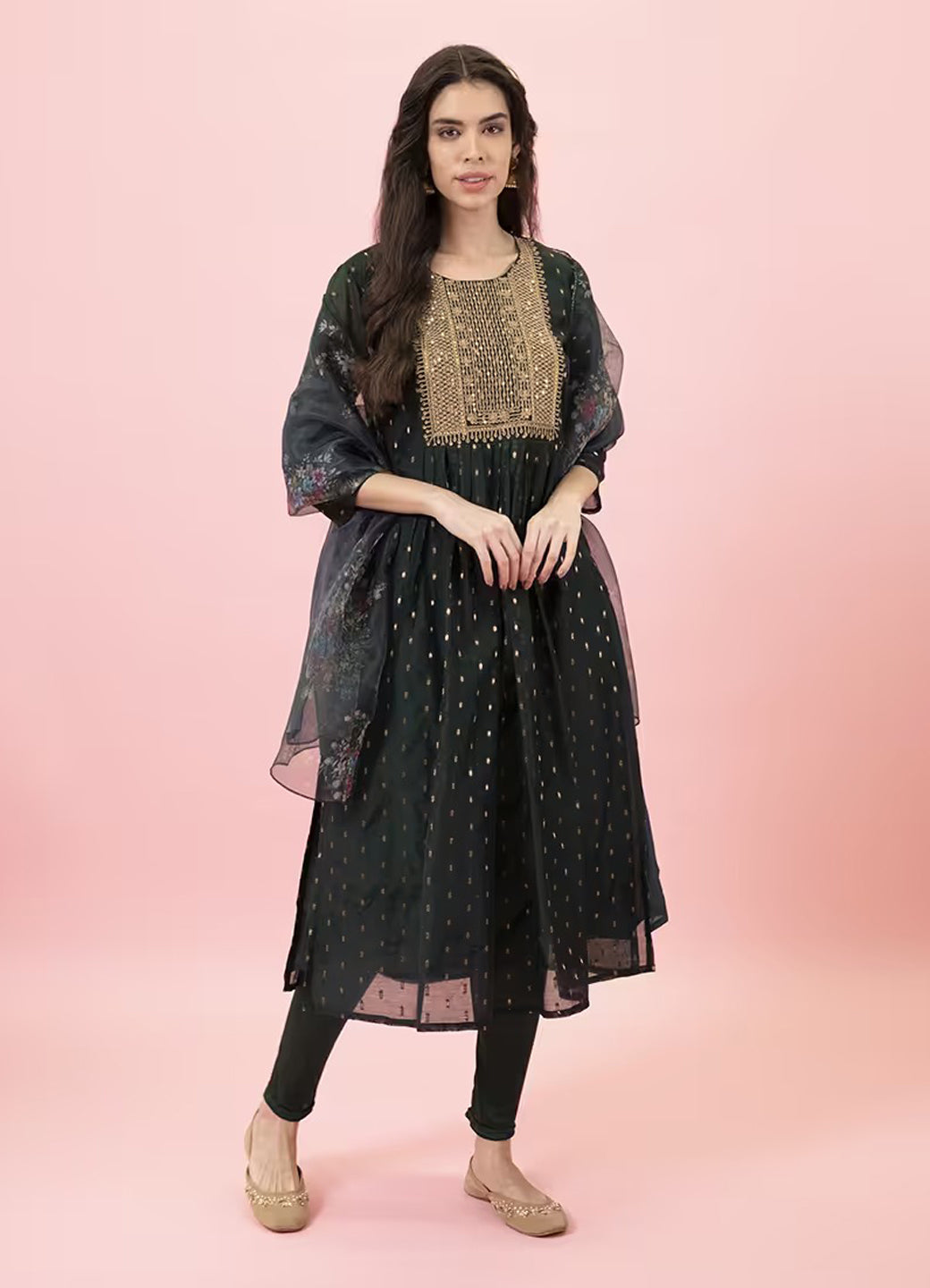 Neelangi Women Kurta and Leggings Duppata Set Chanderi Modal Butti