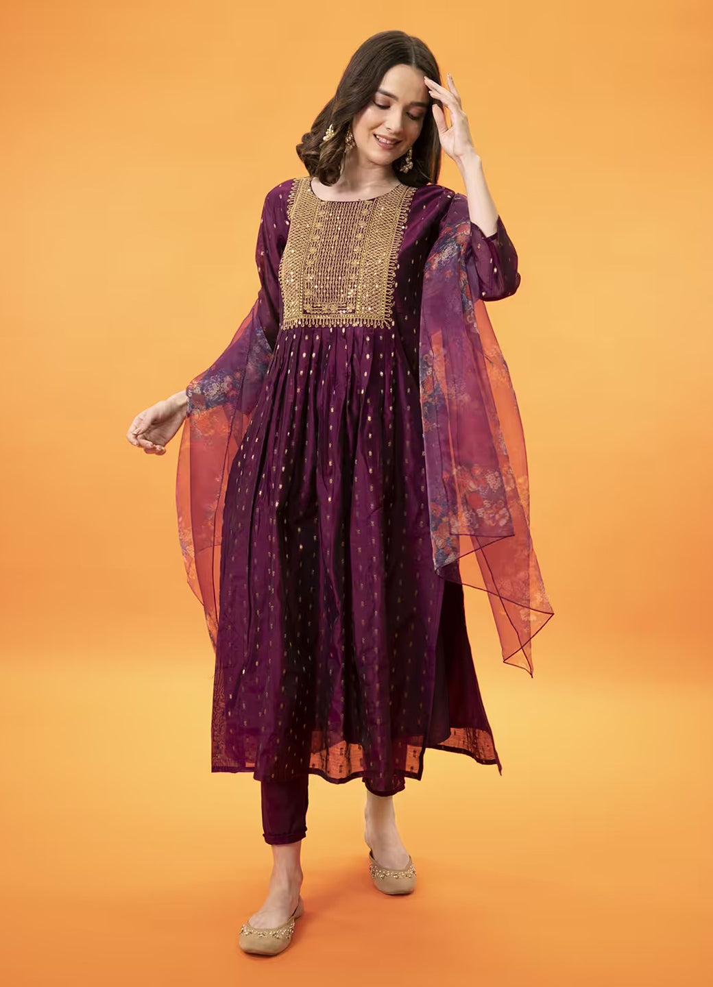Neelangi Women Kurta and Leggings Duppata Set Chanderi Modal Butti