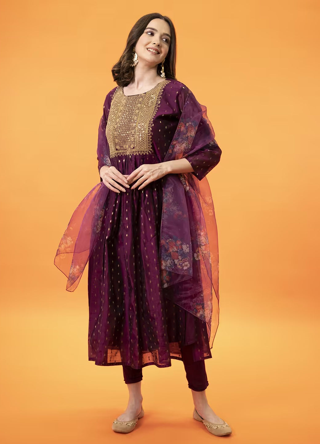 Neelangi Women Kurta and Leggings Duppata Set Chanderi Modal Butti