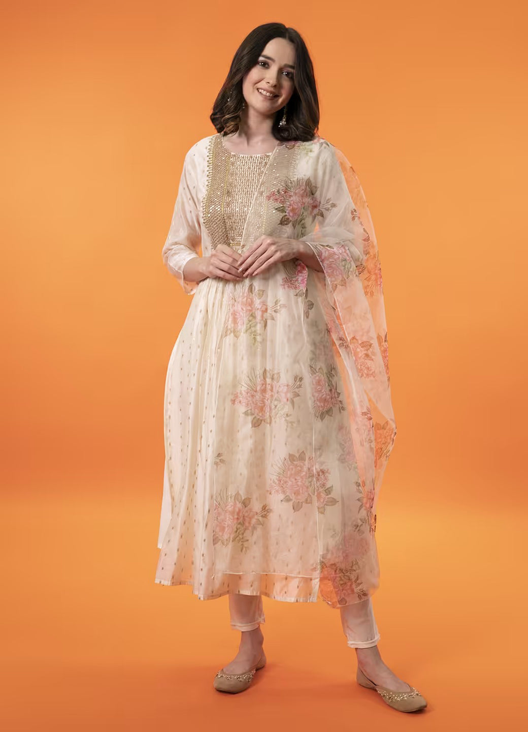 Neelangi Women Kurta and Leggings Duppata Set Chanderi Modal Butti