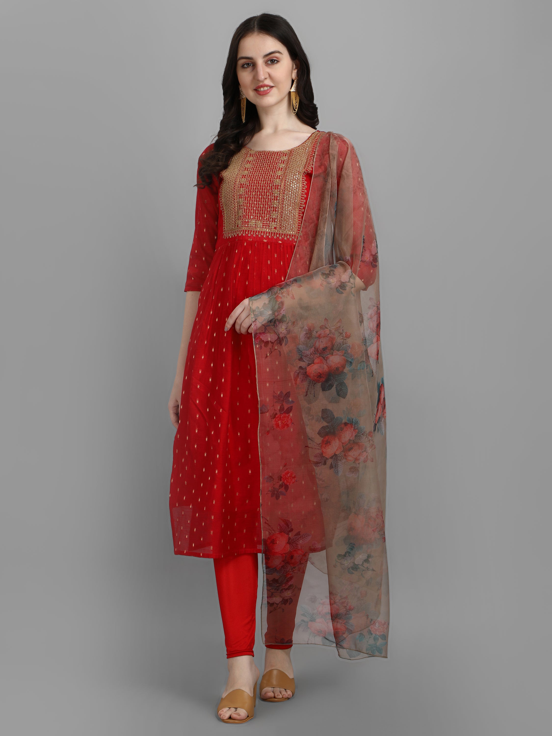 VredeVogel Kurta and Leggings Dupatta Set chanderi modal Butti