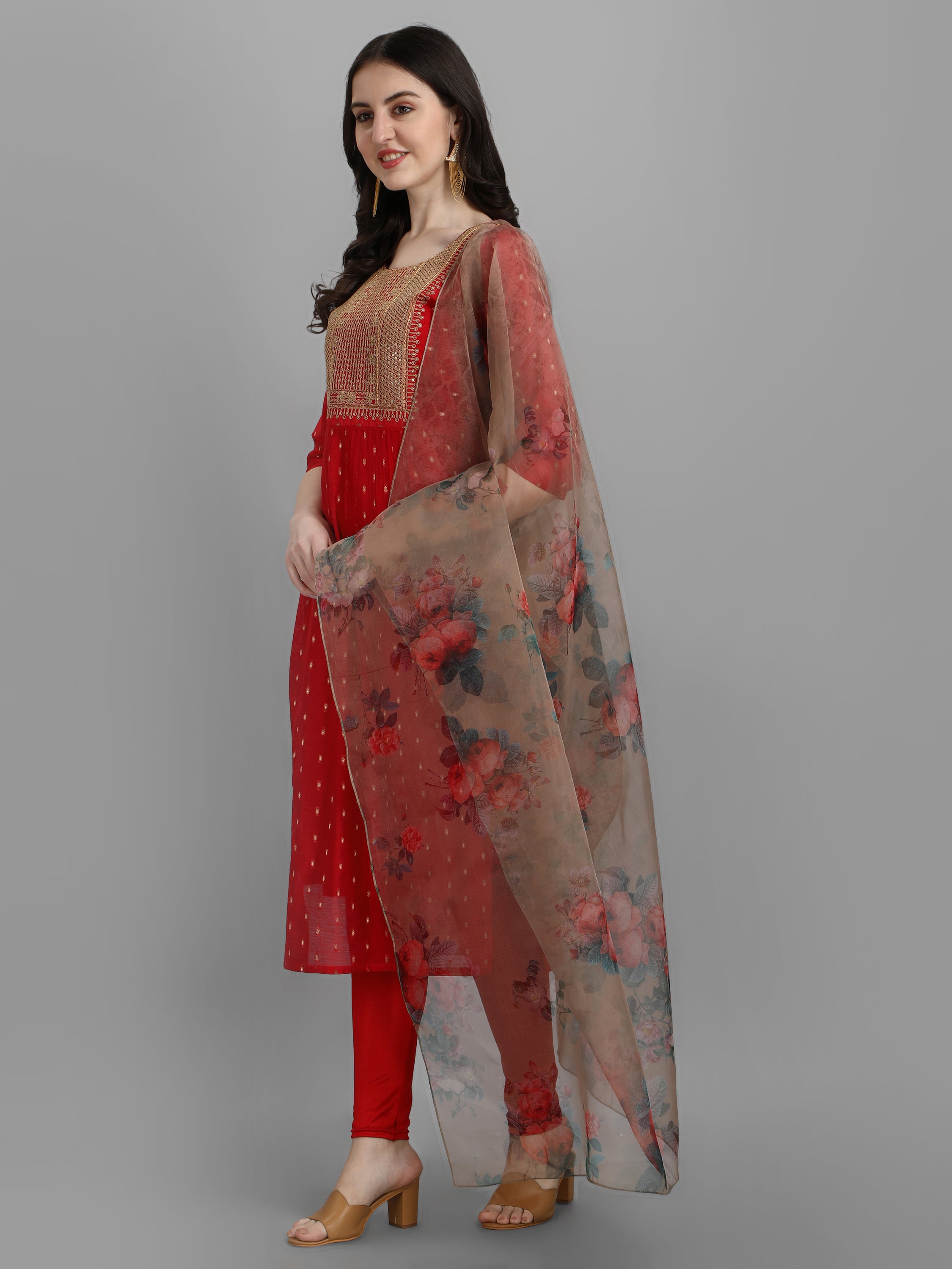 VredeVogel Kurta and Leggings Dupatta Set chanderi modal Butti