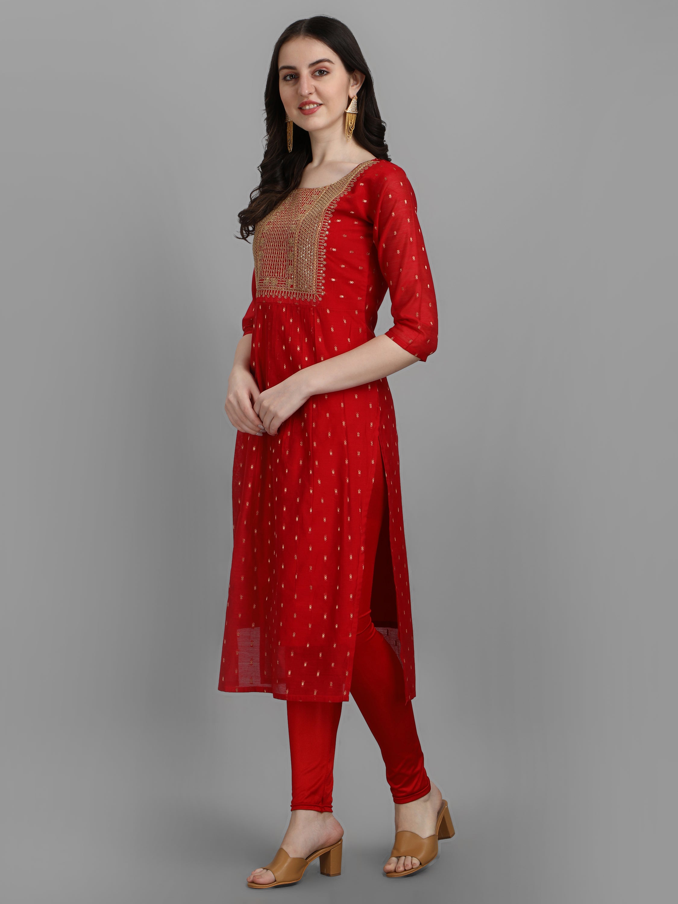 VredeVogel Kurta and Leggings Dupatta Set chanderi modal Butti