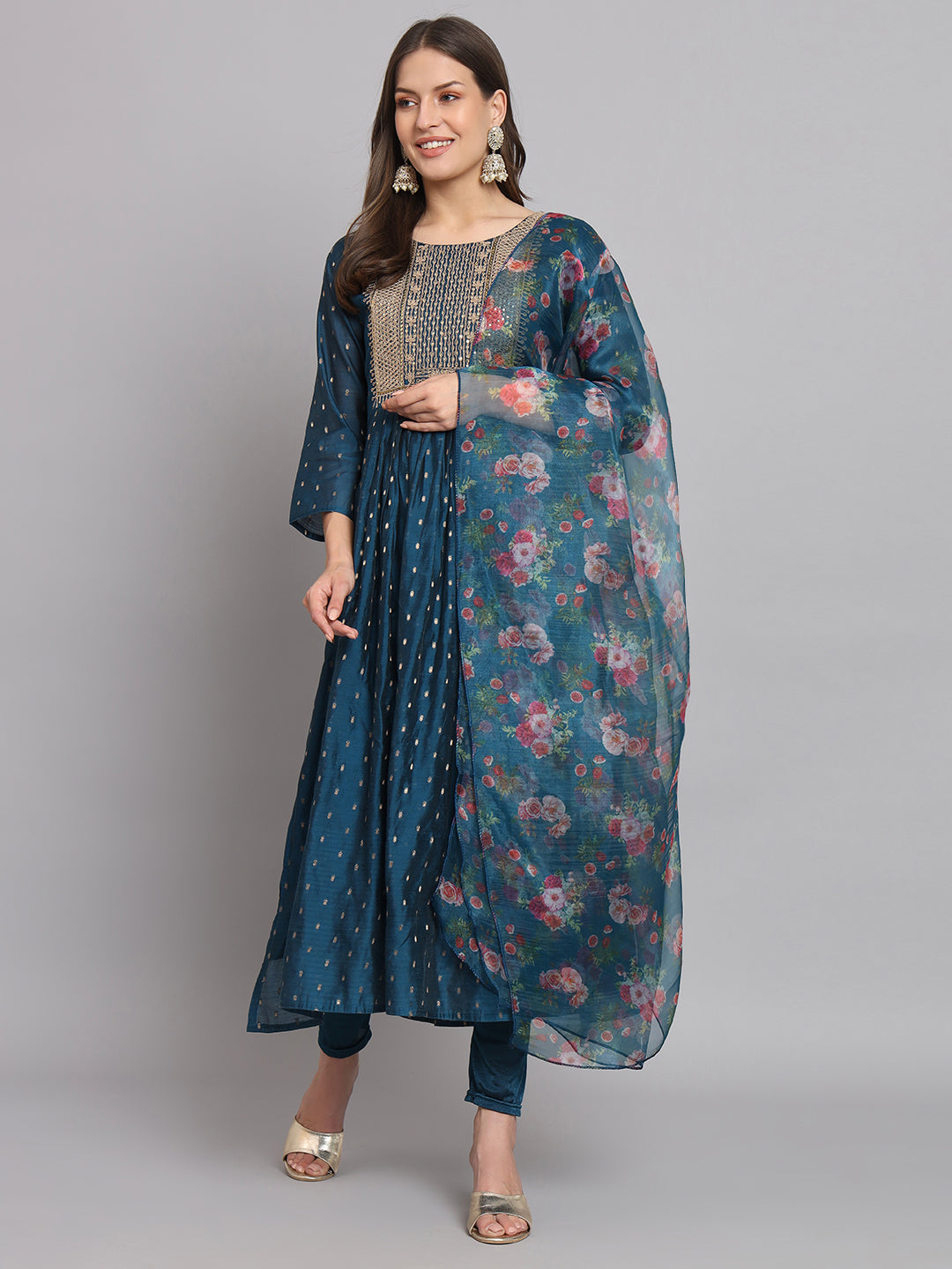 VredeVogel Kurta and Leggings Dupatta Set chanderi modal Butti