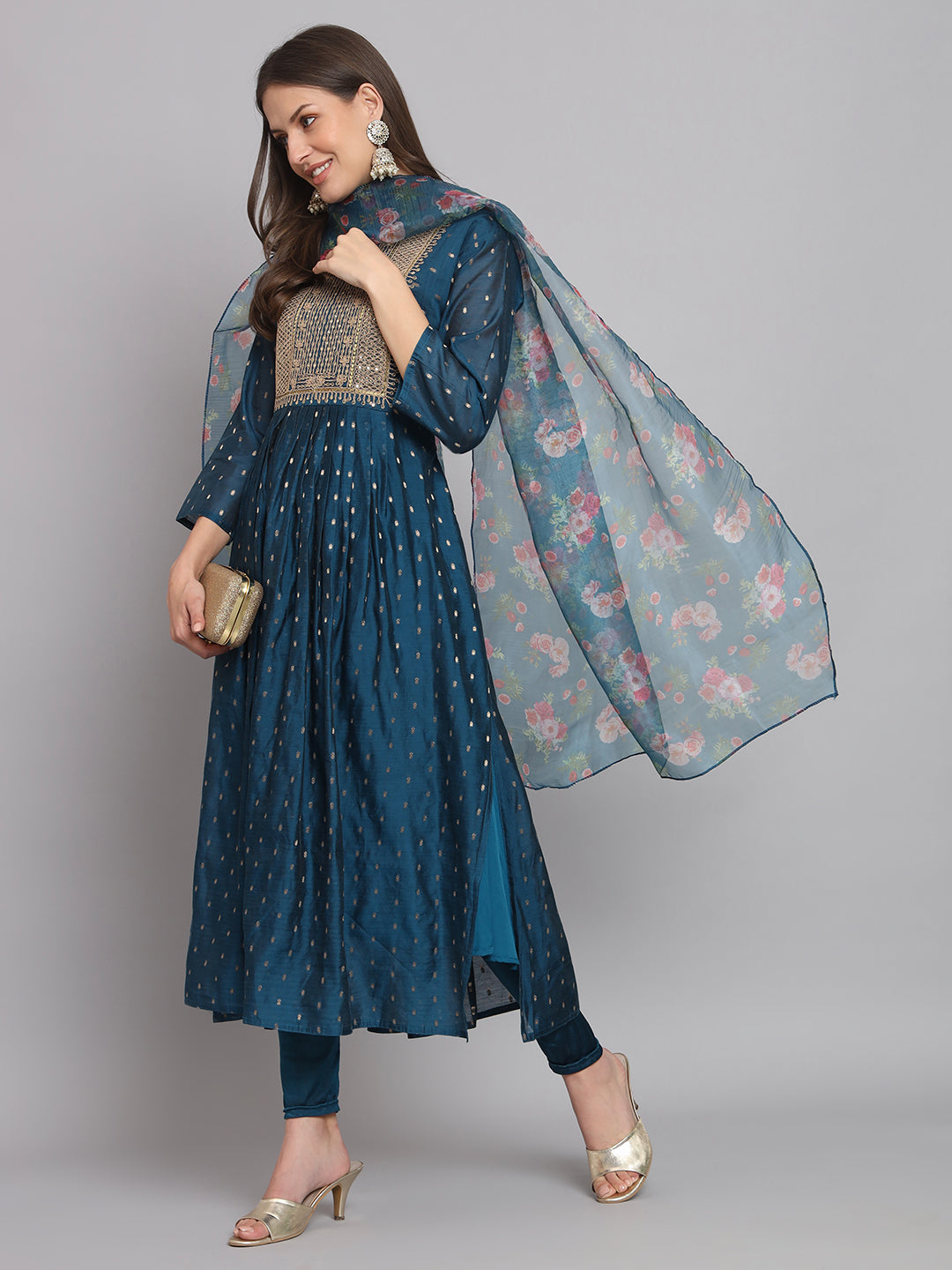 VredeVogel Kurta and Leggings Dupatta Set chanderi modal Butti