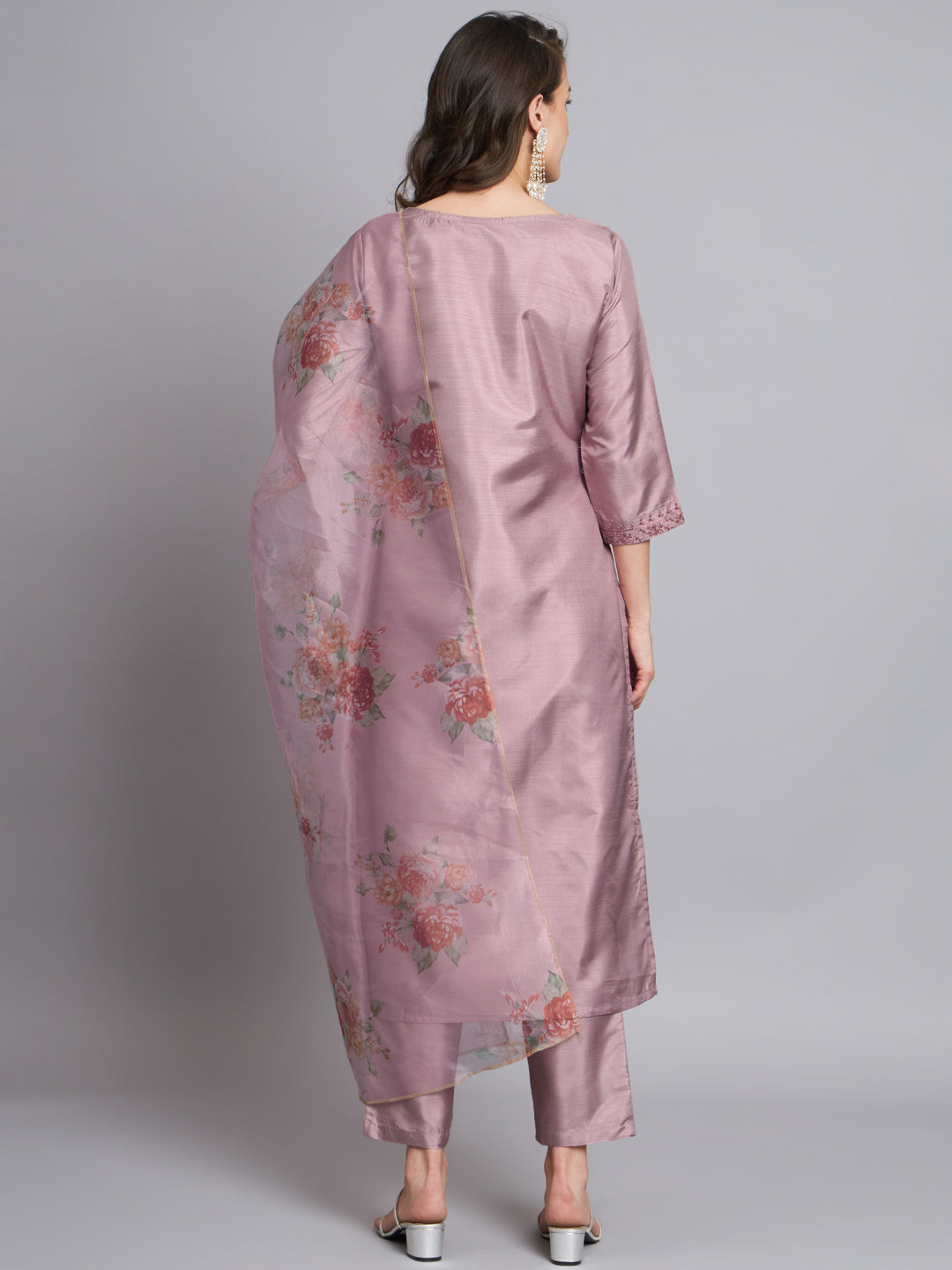 Sea Green Women Silk Blend Embroidered Straight Kurta Set with Trousers & Dupatta