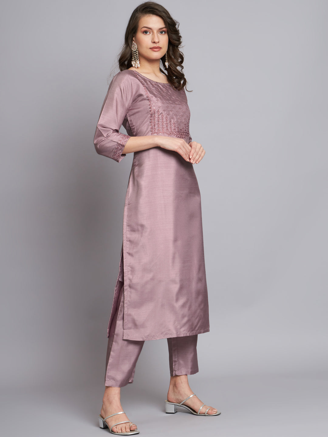 Sea Green Women Silk Blend Embroidered Straight Kurta Set with Trousers & Dupatta