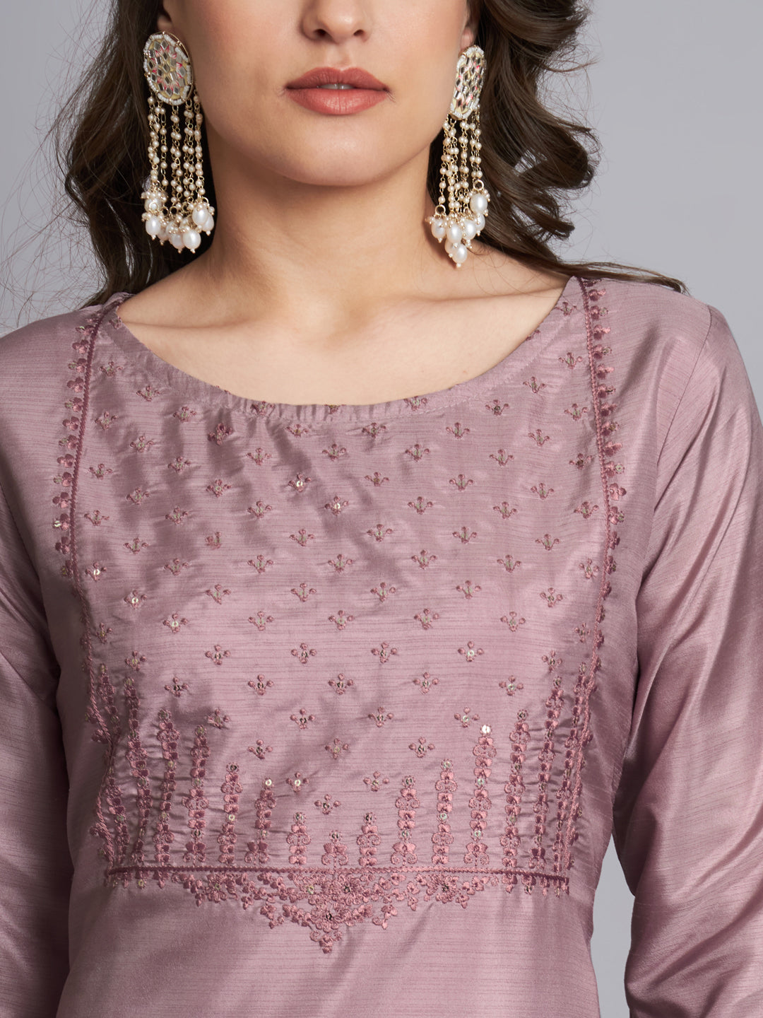 Sea Green Women Silk Blend Embroidered Straight Kurta Set with Trousers & Dupatta