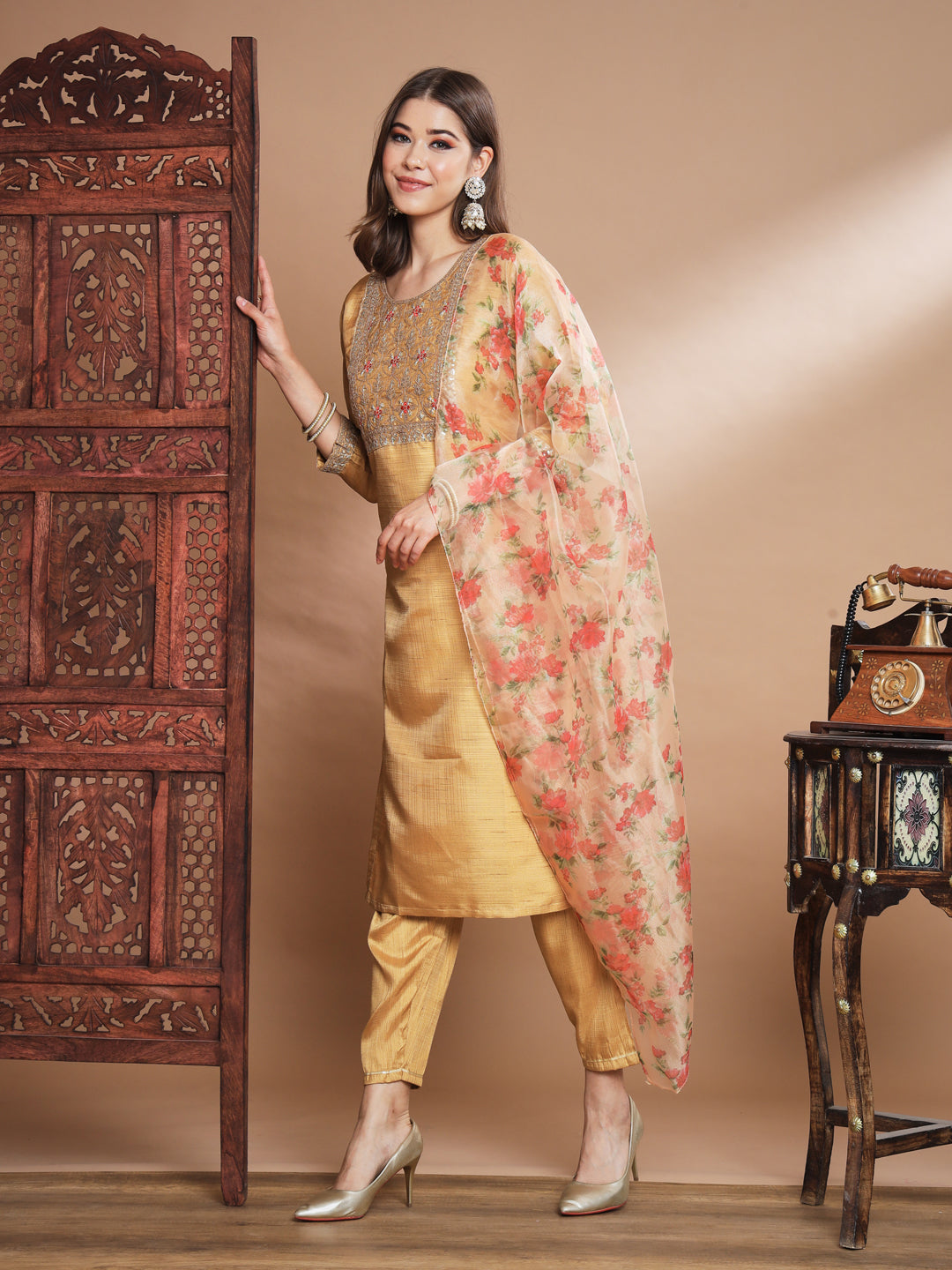 Buy Rangun Womens Straight Fit Cotton Kurta with Trouser Pants and Dupatta  Yellow Color KPD08YELLOW Online at Best Prices in India  JioMart