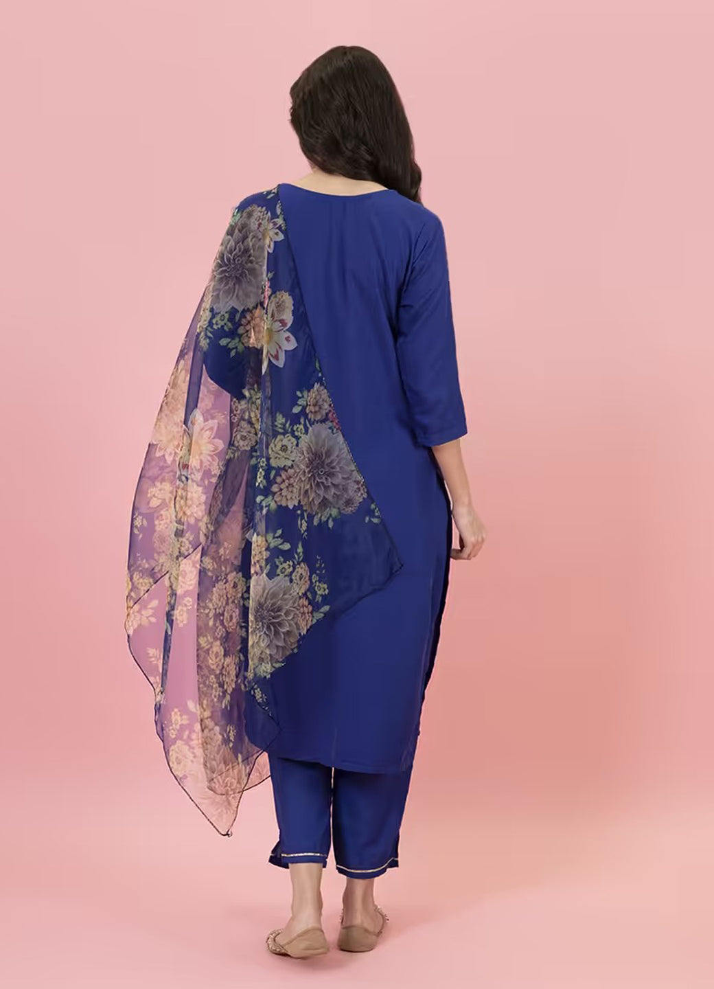 Gulnaar Blue Silk Blend Women’s Kurta & Trousers Set with Organza Dupatta – Elegant Ready to Wear Ethnic Outfit