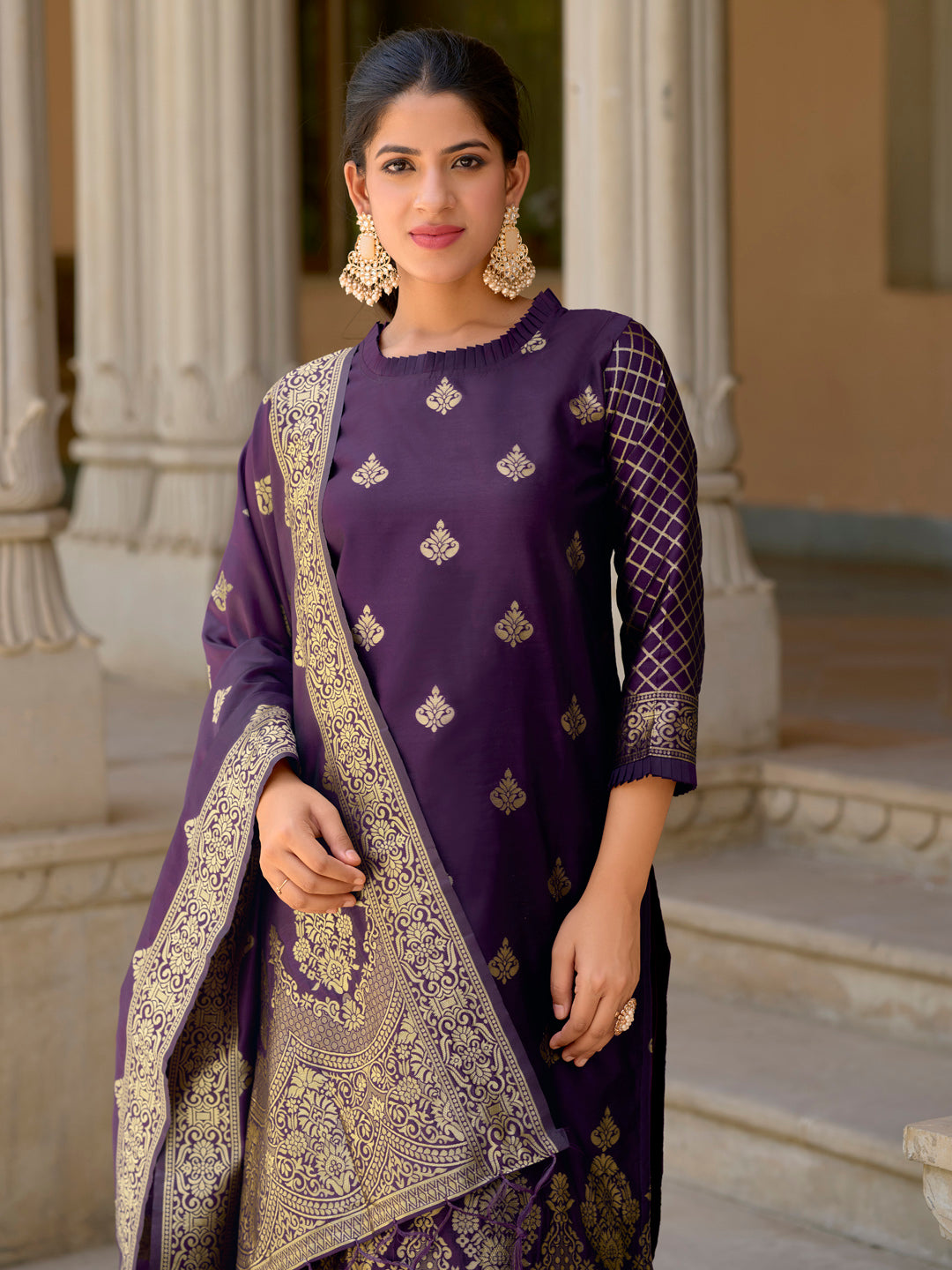 VredeVogel Cotton Silk Kurta and Pant Set with Banarasi Silk Dupatta