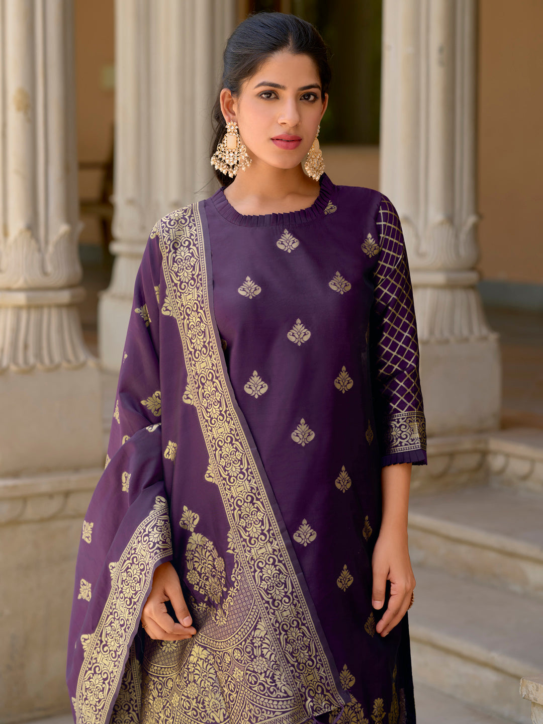 VredeVogel Cotton Silk Kurta and Pant Set with Banarasi Silk Dupatta