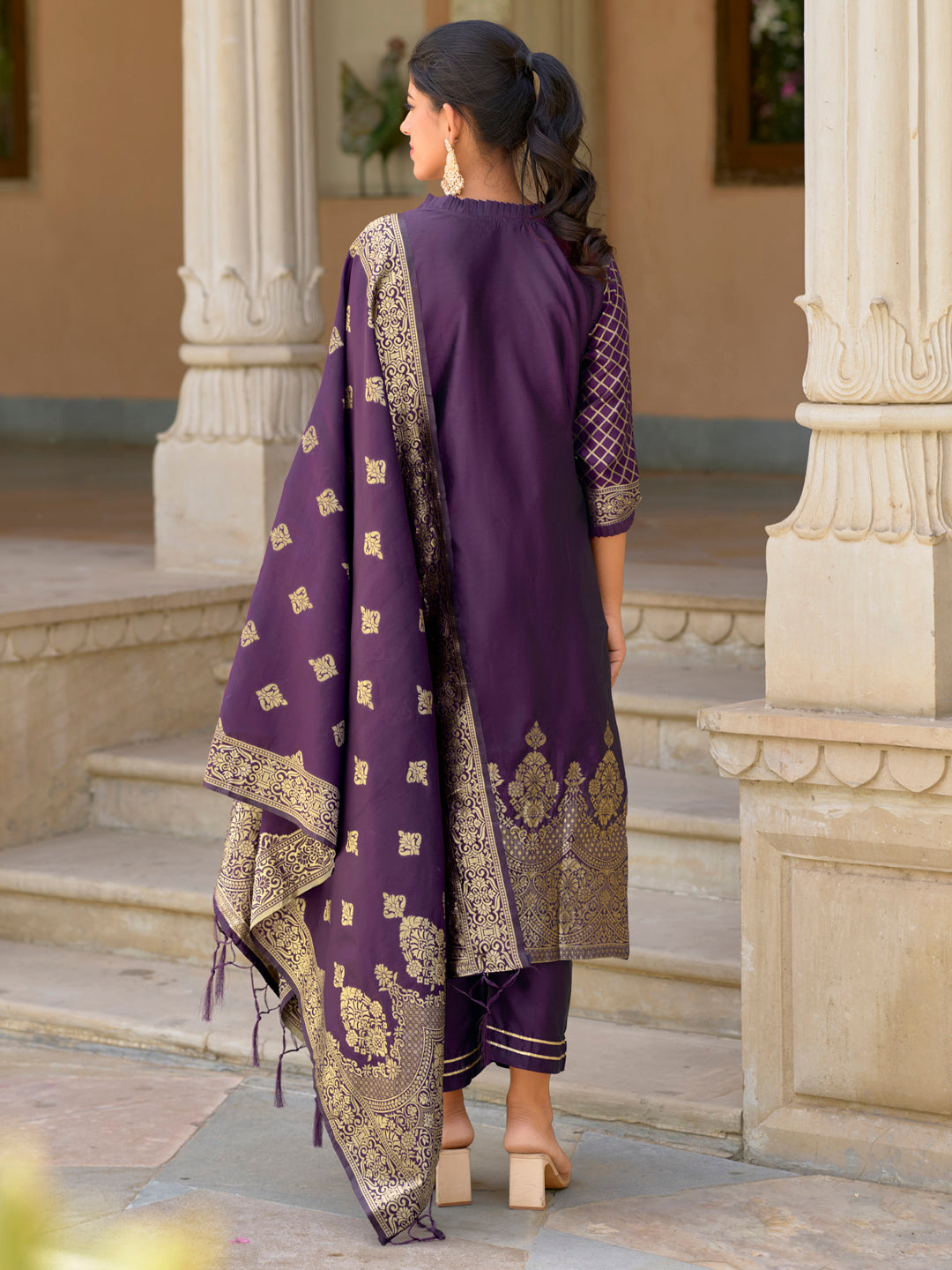 VredeVogel Cotton Silk Kurta and Pant Set with Banarasi Silk Dupatta