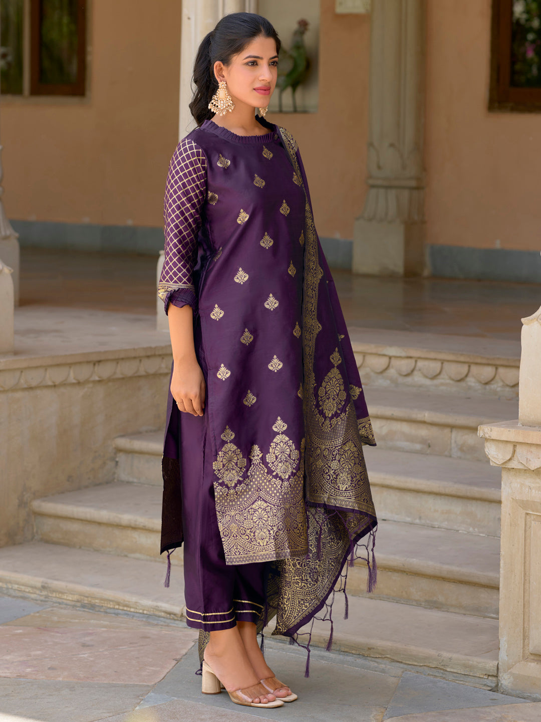 VredeVogel Cotton Silk Kurta and Pant Set with Banarasi Silk Dupatta