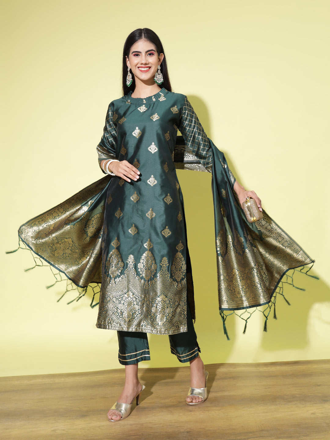VredeVogel Cotton Silk Kurta and Pant Set with Banarasi Silk Dupatta