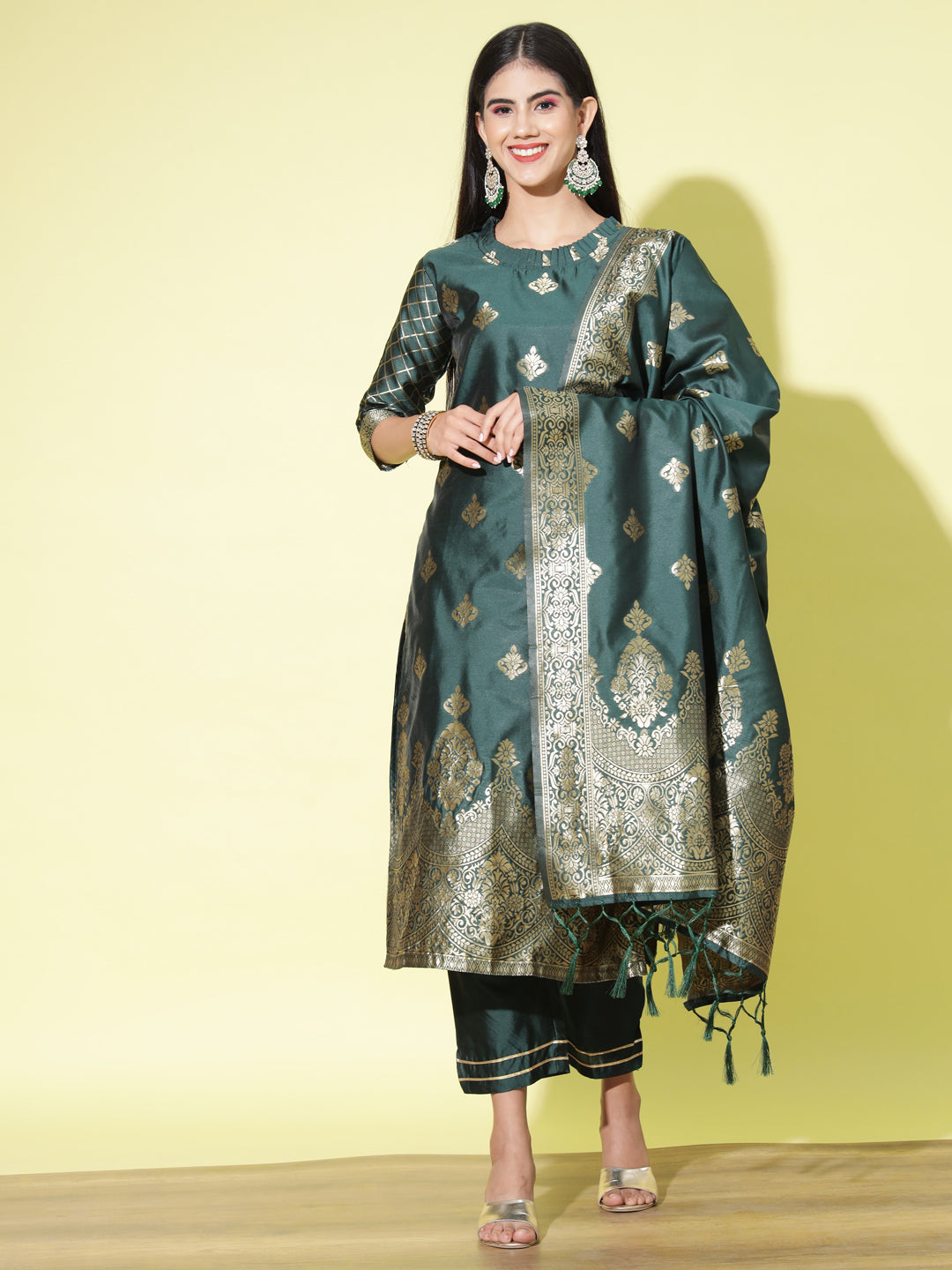 VredeVogel Cotton Silk Kurta and Pant Set with Banarasi Silk Dupatta