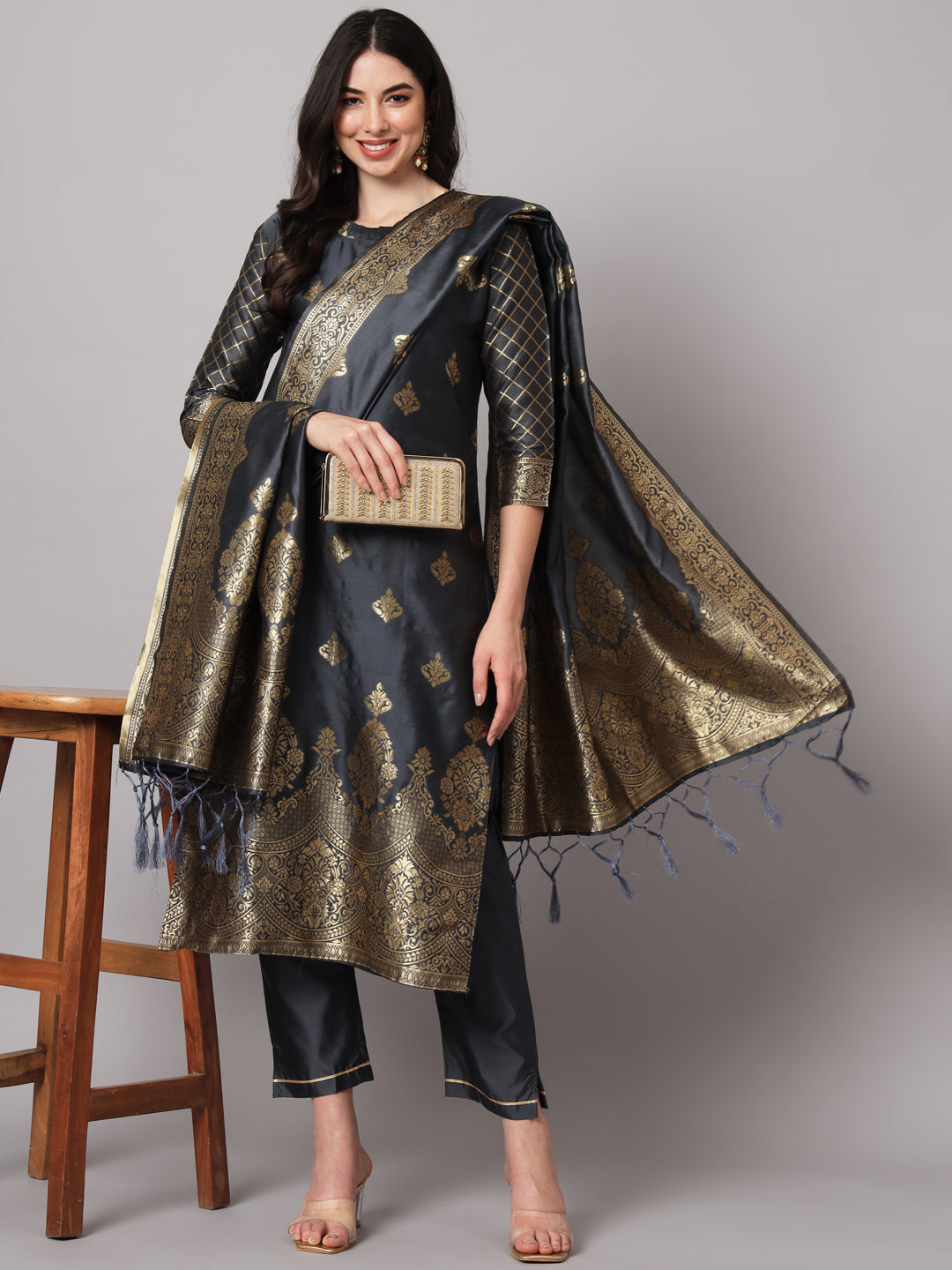 VredeVogel Cotton Silk Kurta and Pant Set with Banarasi Silk Dupatta