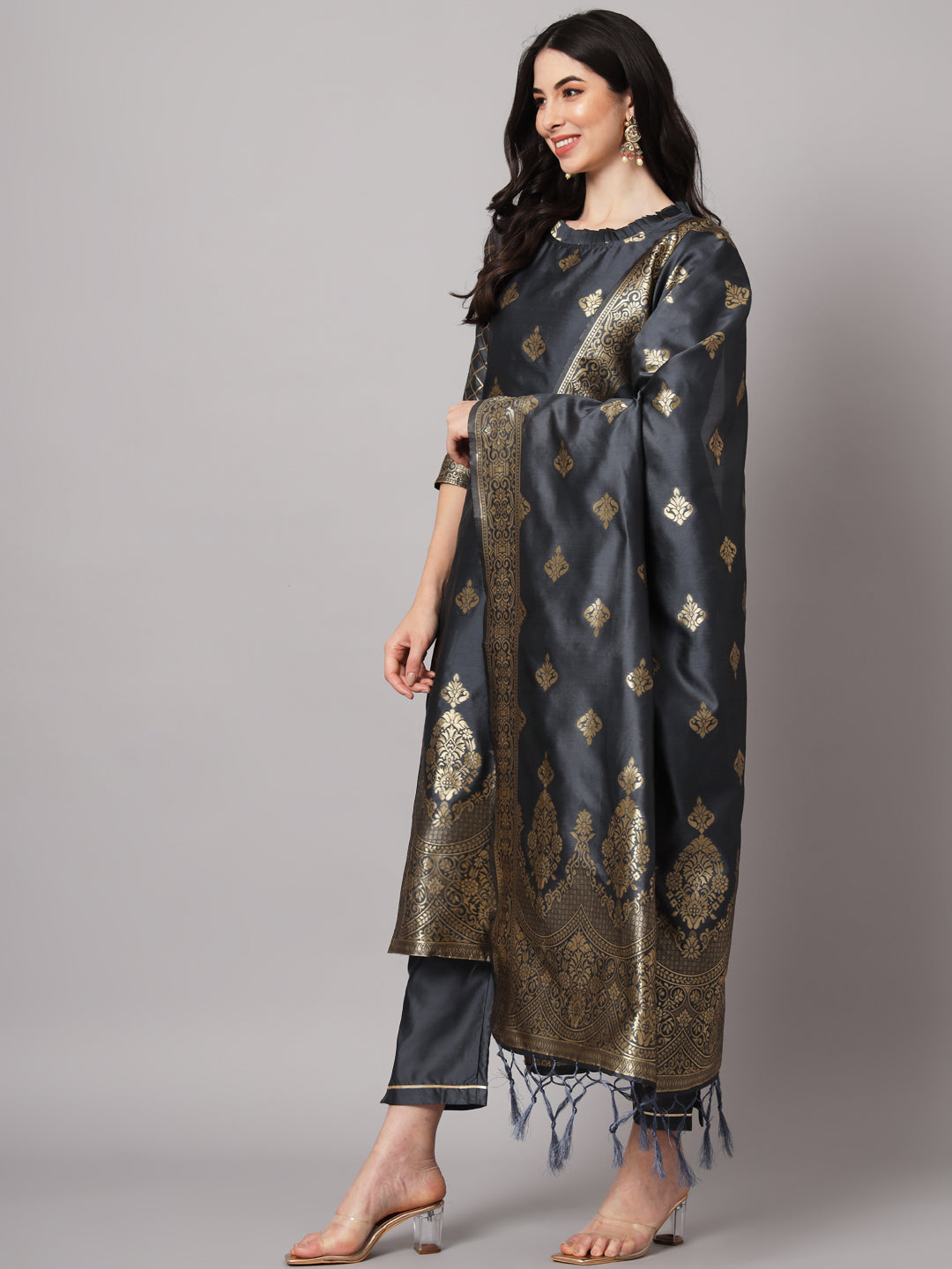 VredeVogel Cotton Silk Kurta and Pant Set with Banarasi Silk Dupatta