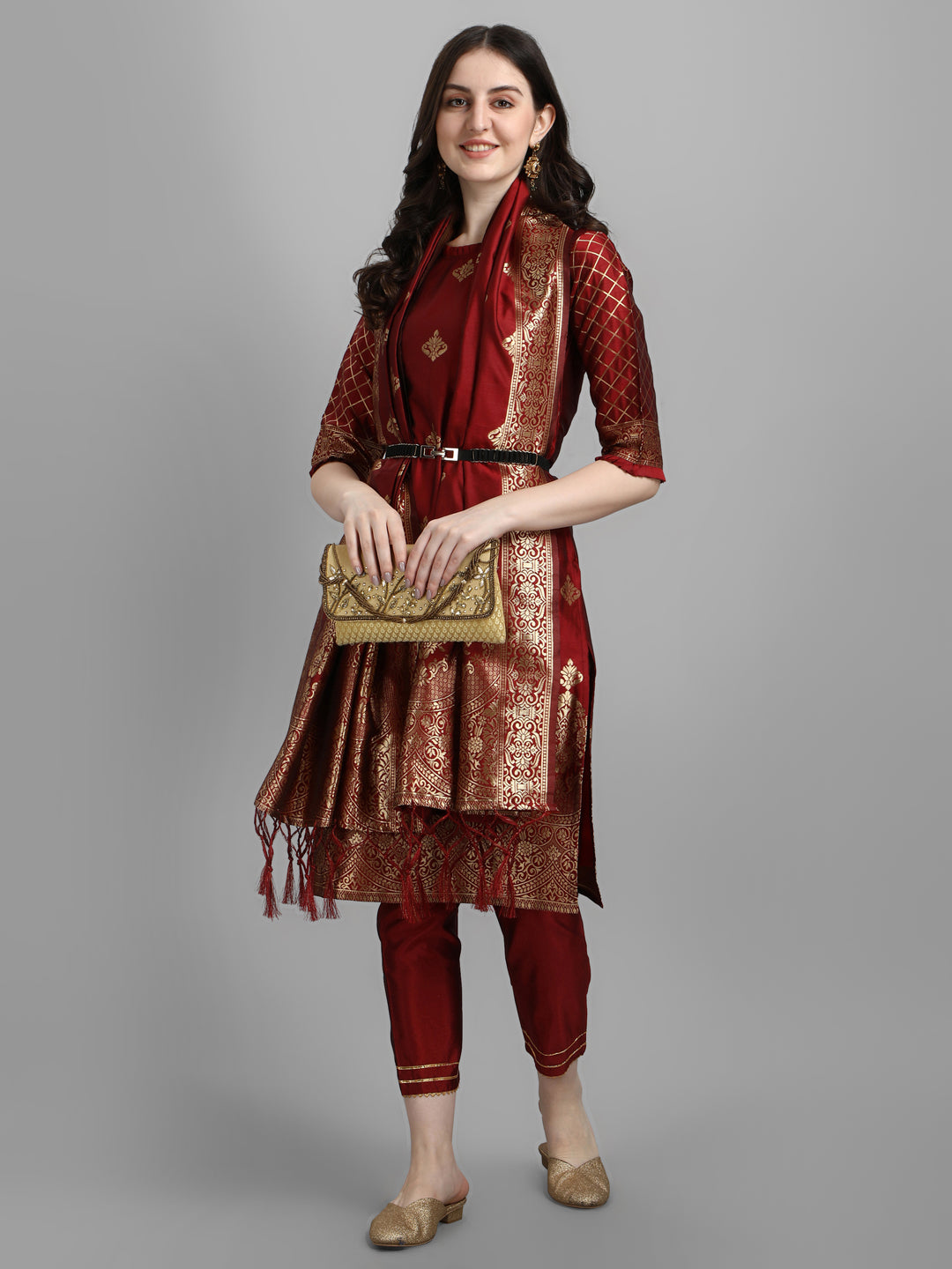 VredeVogel Cotton Silk Kurta and Pant Set with Banarasi Silk Dupatta