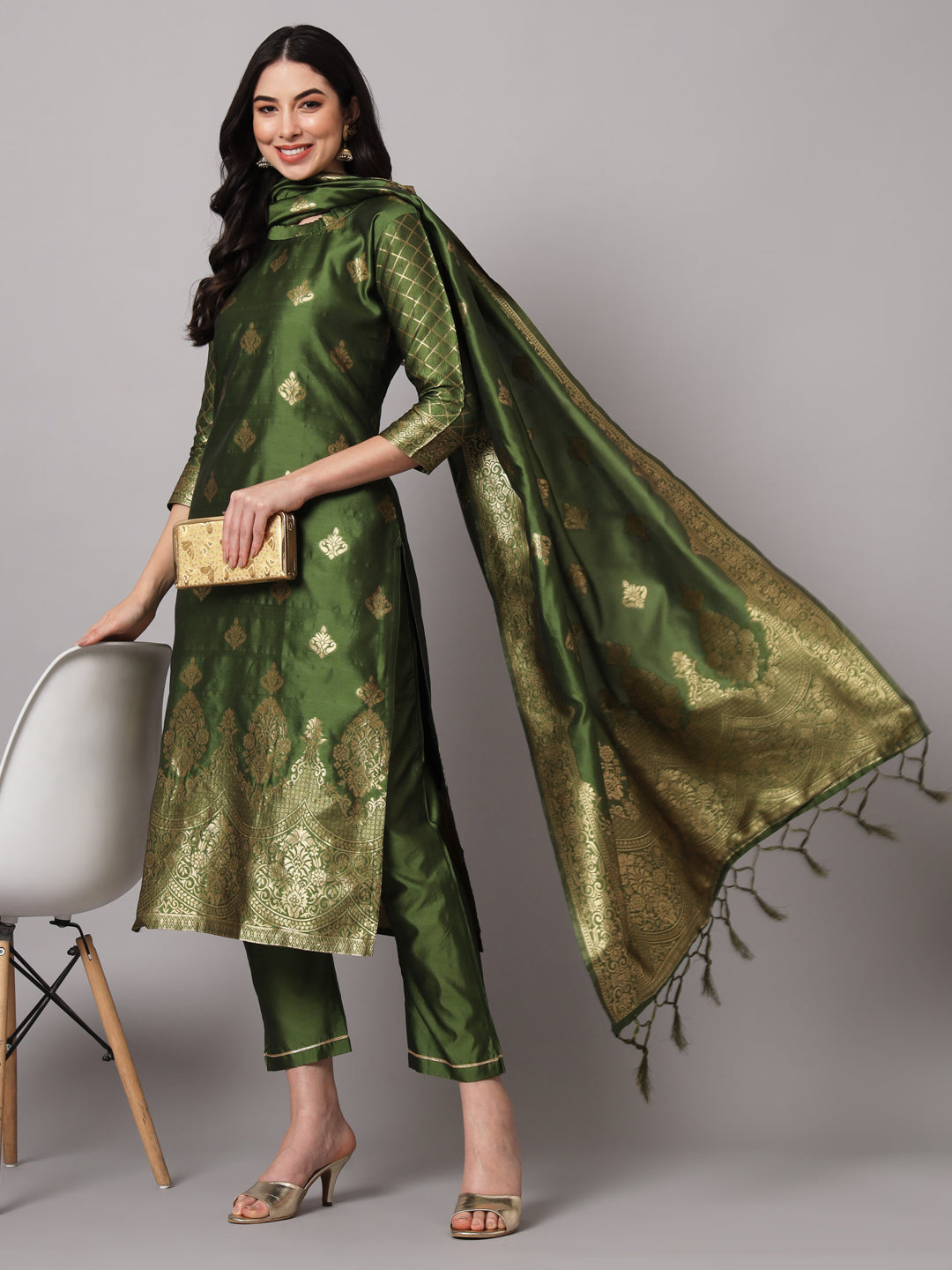 VredeVogel Cotton Silk Kurta and Pant Set with Banarasi Silk Dupatta