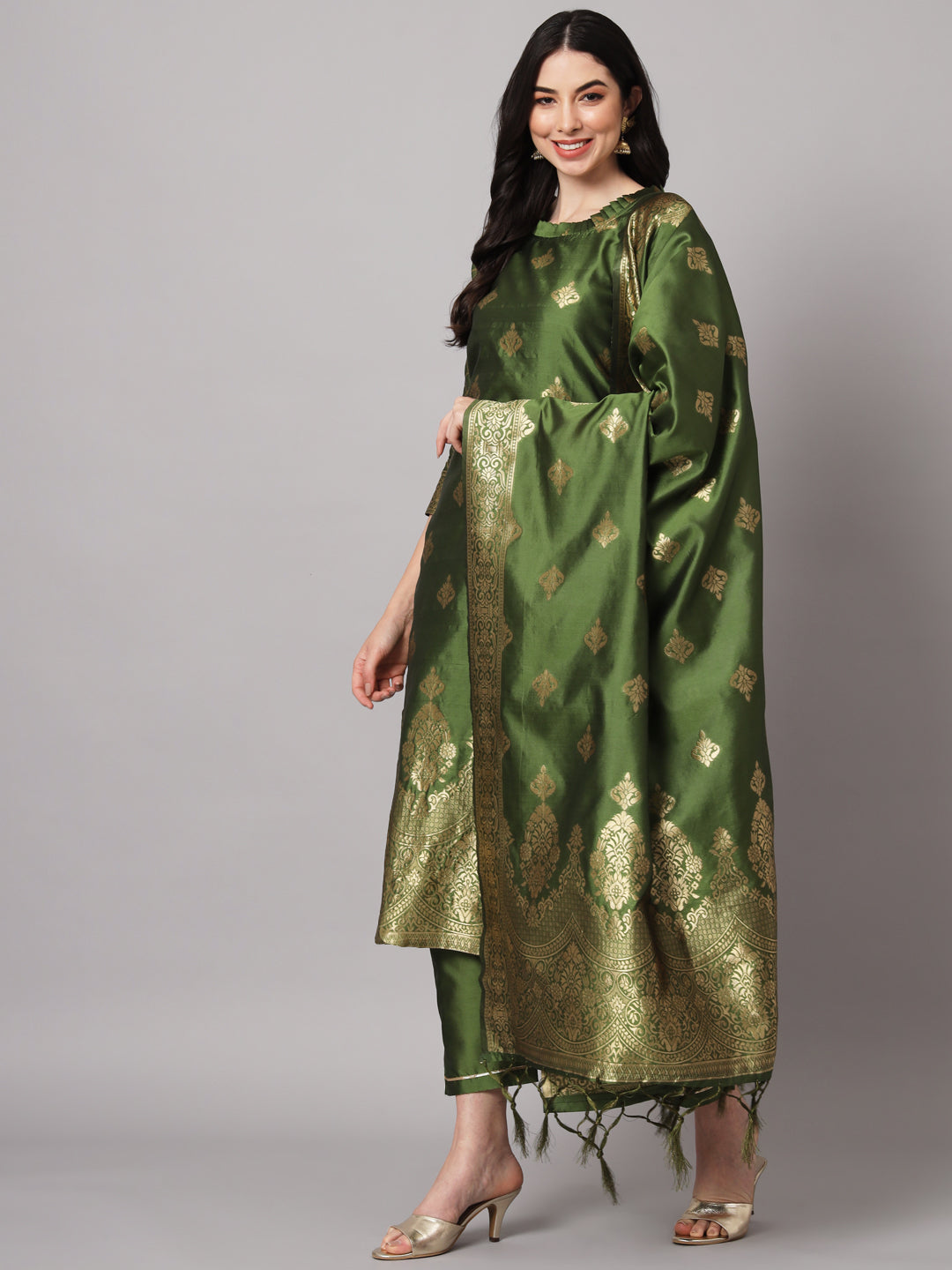 VredeVogel Cotton Silk Kurta and Pant Set with Banarasi Silk Dupatta
