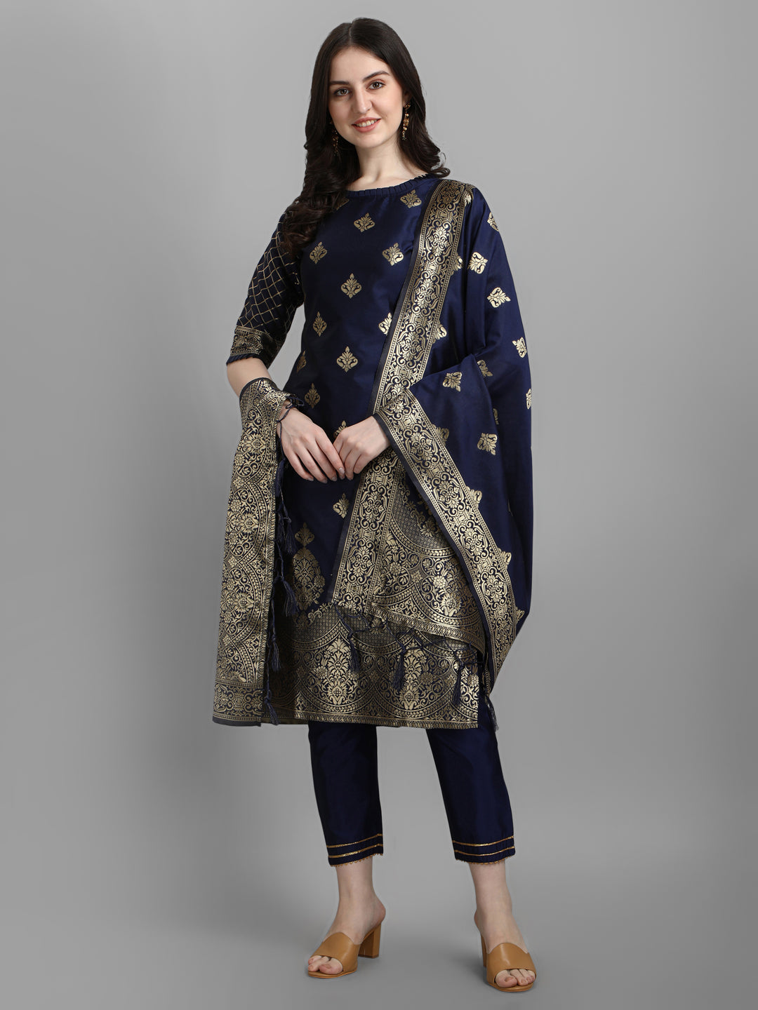 VredeVogel Cotton Silk Kurta and Pant Set with Banarasi Silk Dupatta