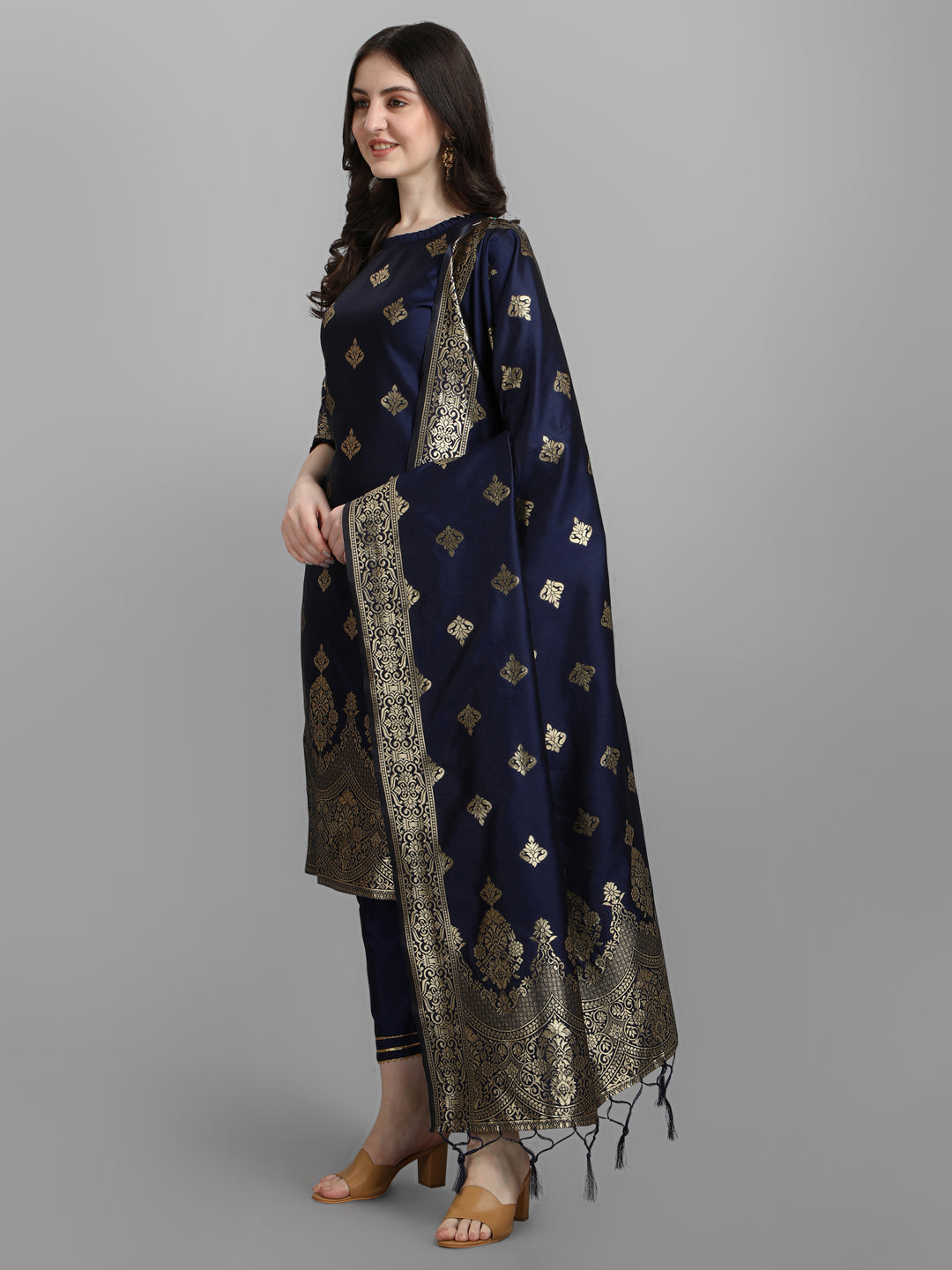 VredeVogel Cotton Silk Kurta and Pant Set with Banarasi Silk Dupatta