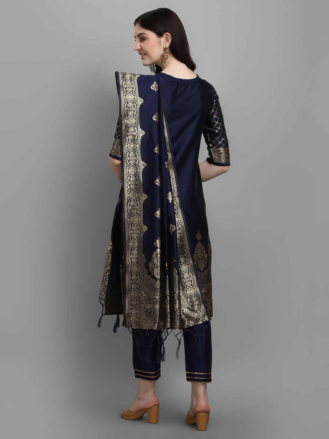 VredeVogel Cotton Silk Kurta and Pant Set with Banarasi Silk Dupatta