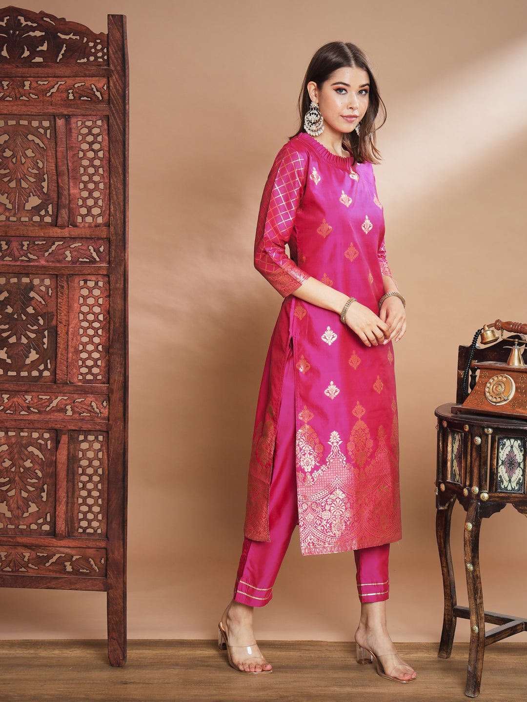VredeVogel Cotton Silk Kurta and Pant Set with Banarasi Silk Dupatta