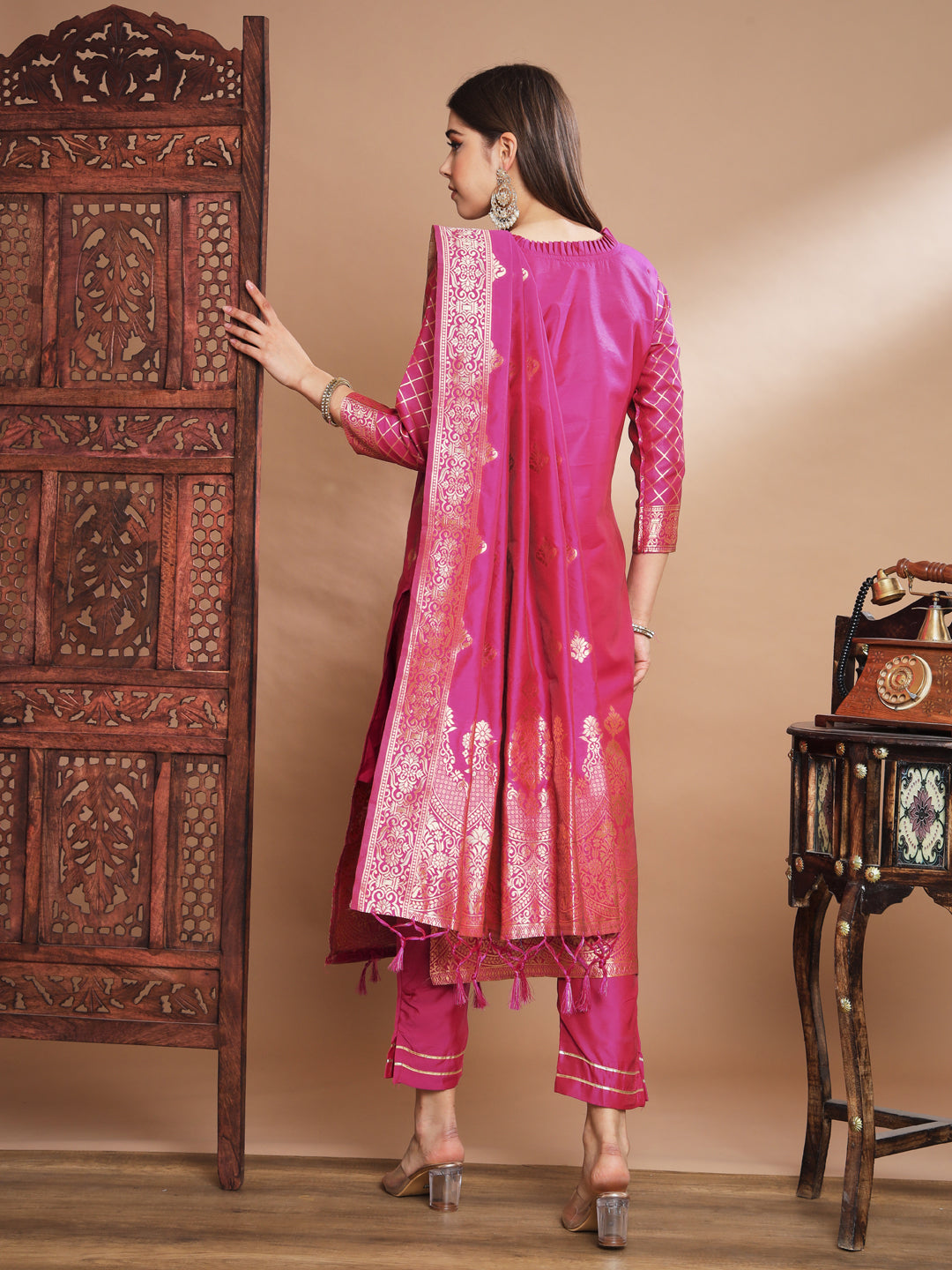 VredeVogel Cotton Silk Kurta and Pant Set with Banarasi Silk Dupatta