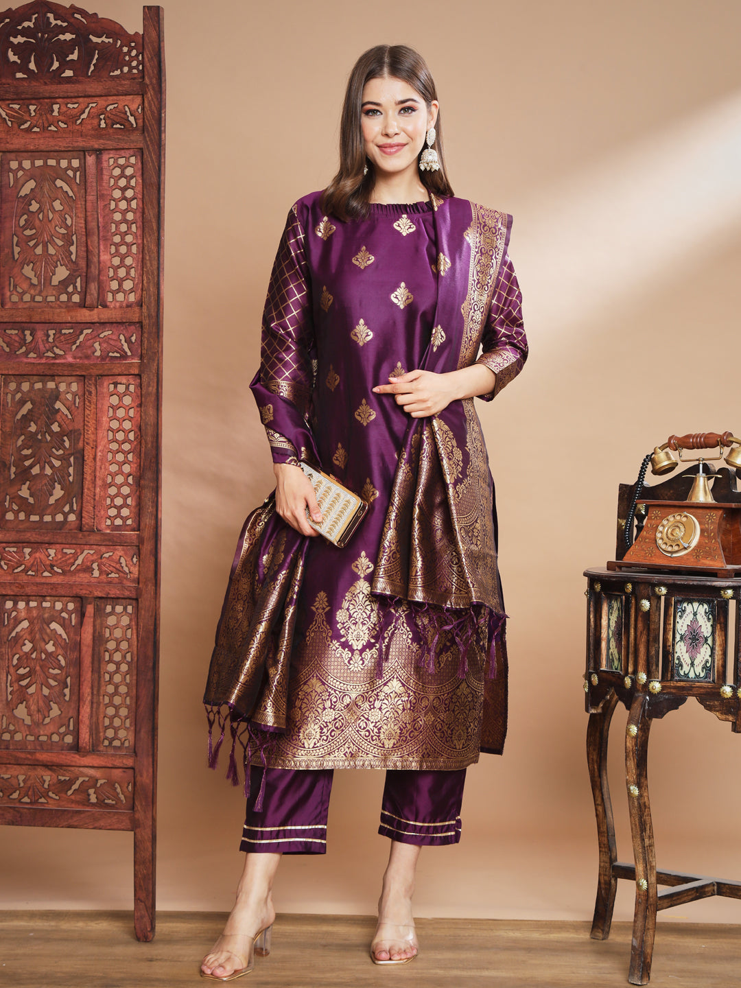VredeVogel Cotton Silk Kurta and Pant Set with Banarasi Silk Dupatta
