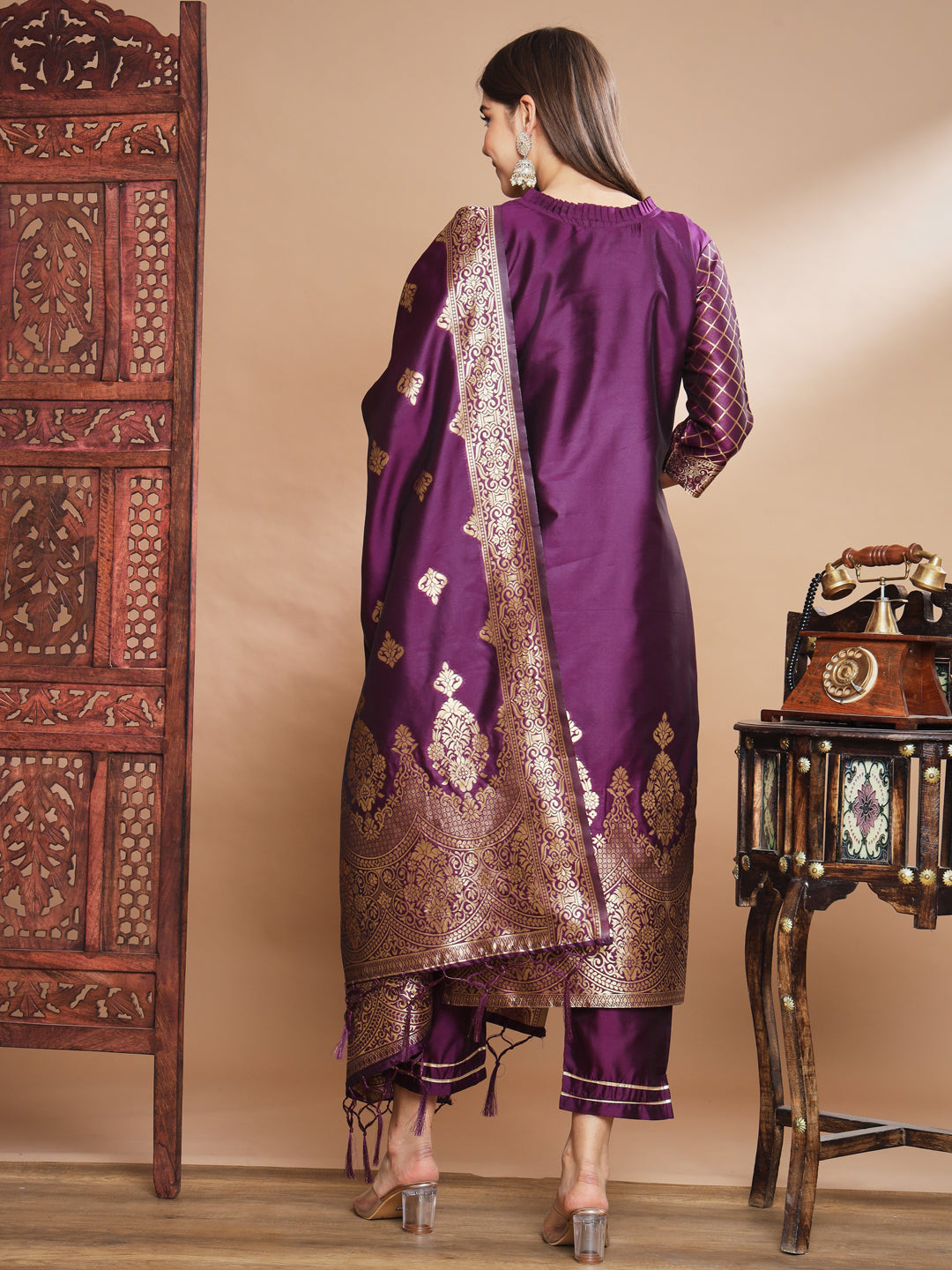 VredeVogel Cotton Silk Kurta and Pant Set with Banarasi Silk Dupatta