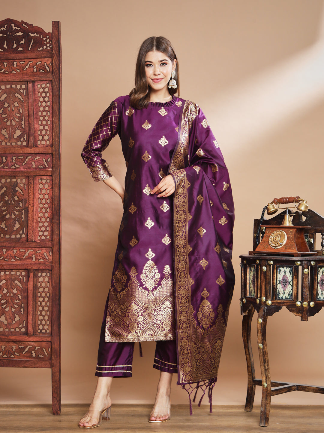 VredeVogel Cotton Silk Kurta and Pant Set with Banarasi Silk Dupatta