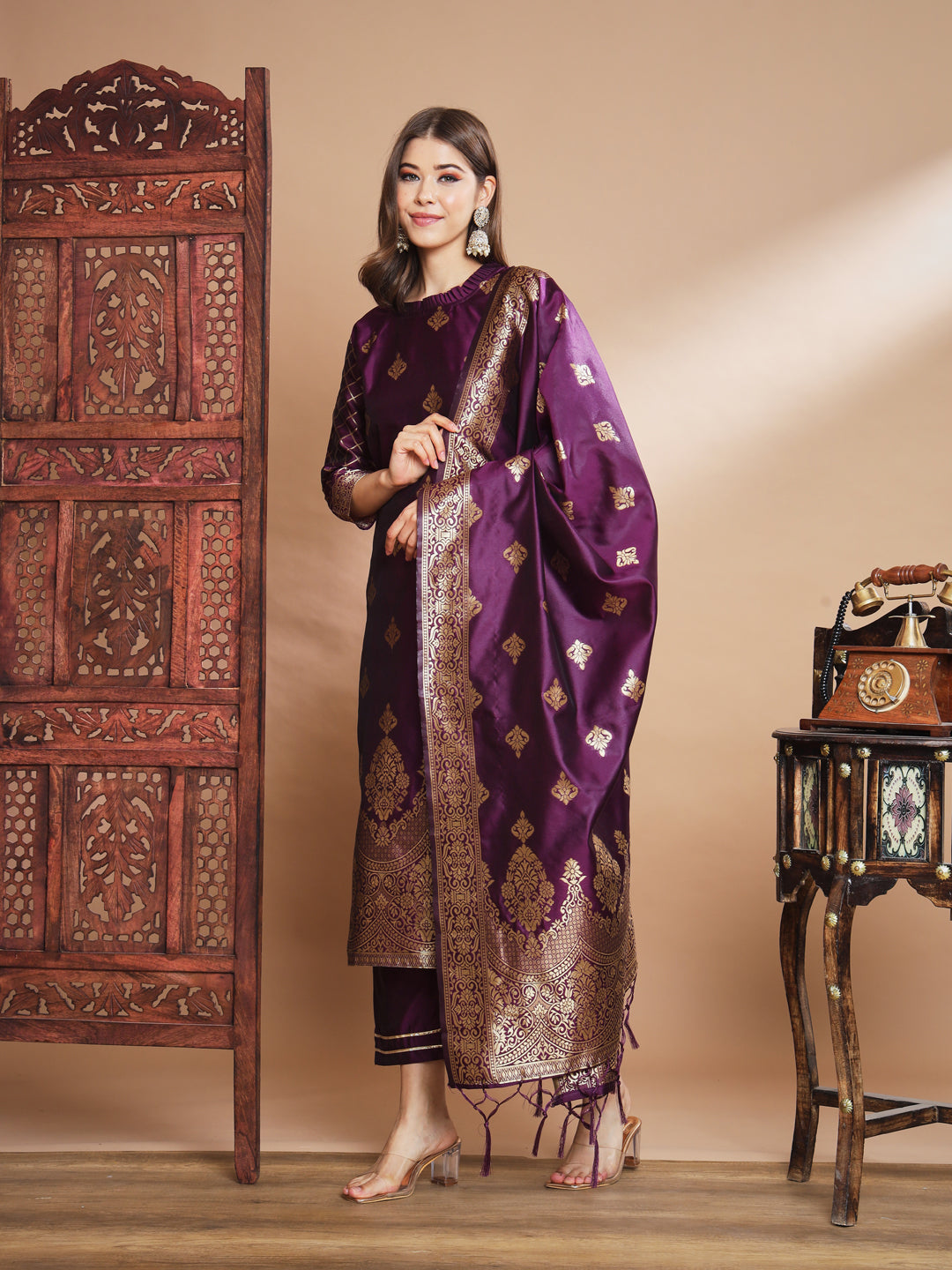 VredeVogel Cotton Silk Kurta and Pant Set with Banarasi Silk Dupatta