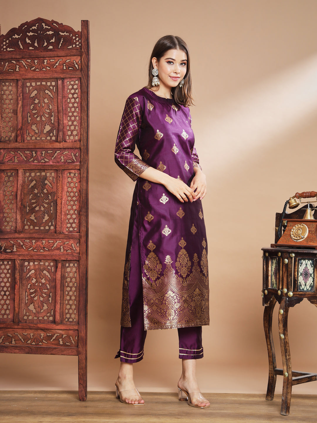 VredeVogel Cotton Silk Kurta and Pant Set with Banarasi Silk Dupatta