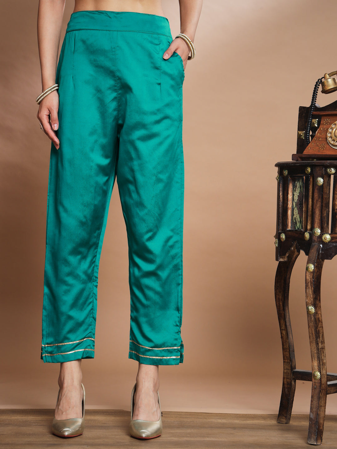Blue Stones Embellished Banarasi Pant Suit With Dupatta