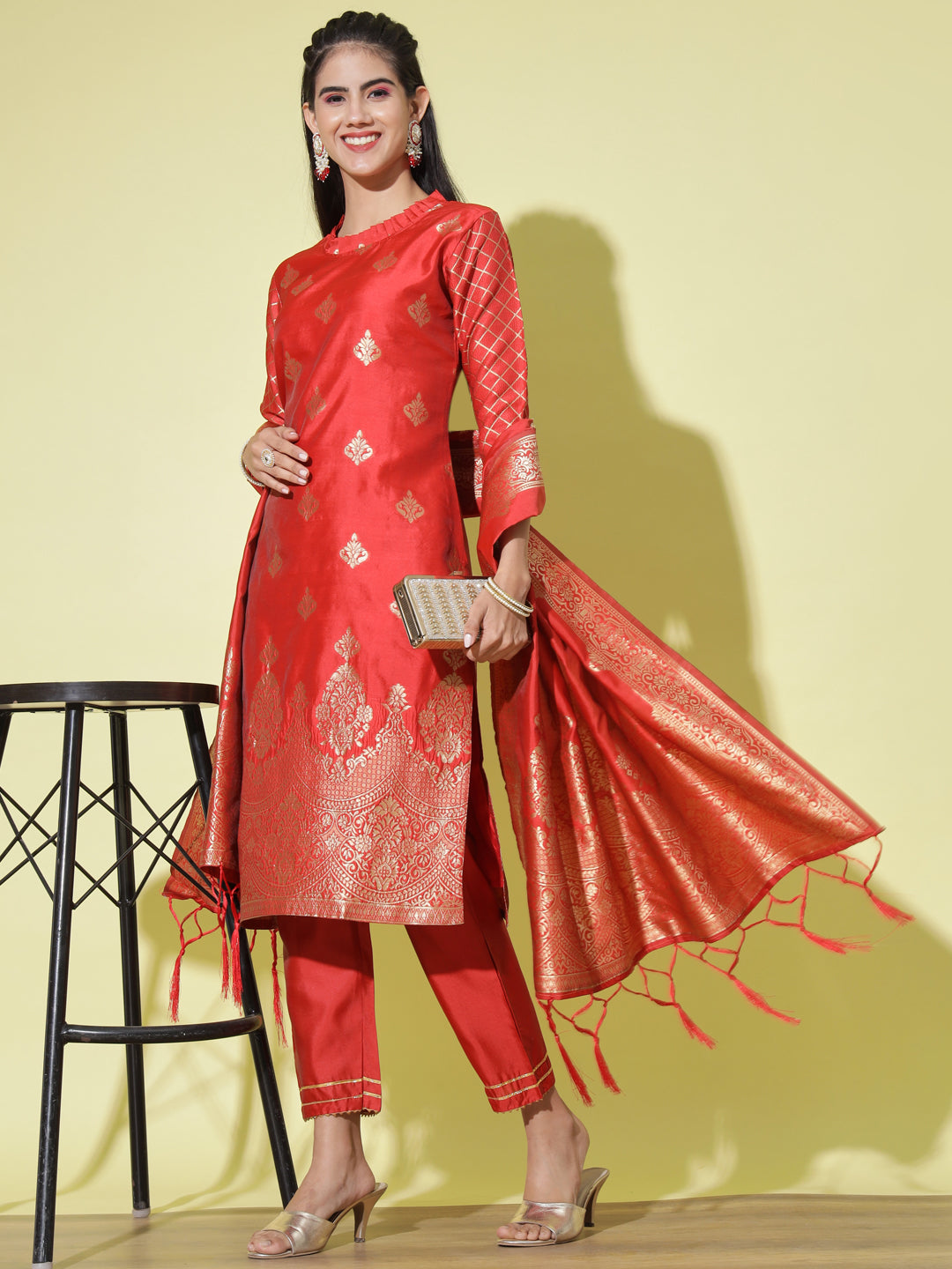 VredeVogel Cotton Silk Kurta and Pant Set with Banarasi Silk Dupatta