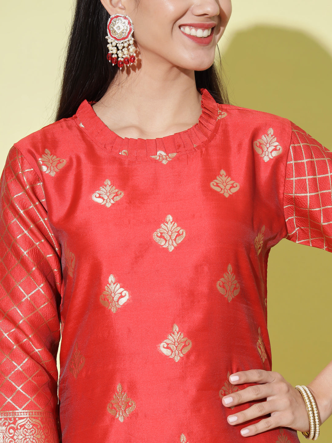 VredeVogel Cotton Silk Kurta and Pant Set with Banarasi Silk Dupatta