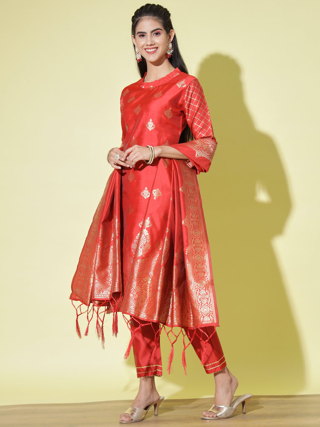 VredeVogel Cotton Silk Kurta and Pant Set with Banarasi Silk Dupatta