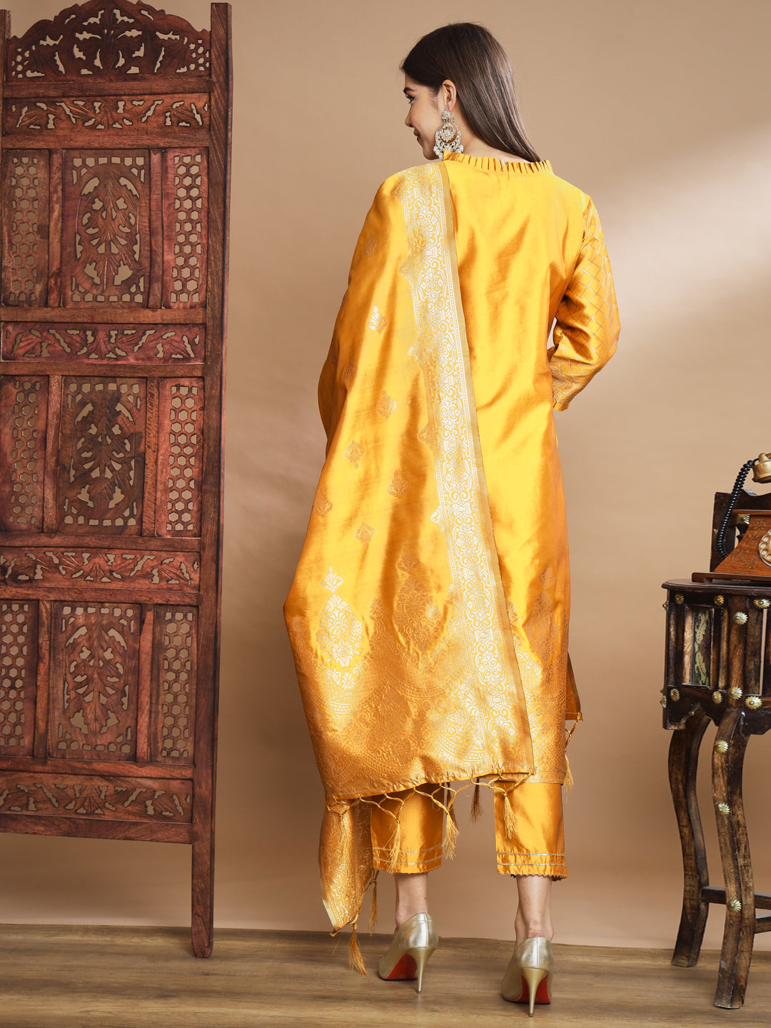 VredeVogel Cotton Silk Kurta and Pant Set with Banarasi Silk Dupatta