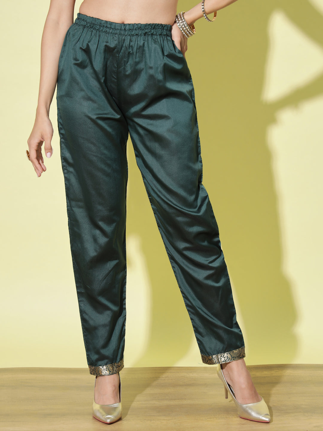 VredeVogel Ethnic Kurta with Trousers & Dupatta Set, Banarasi Silk Jacquard