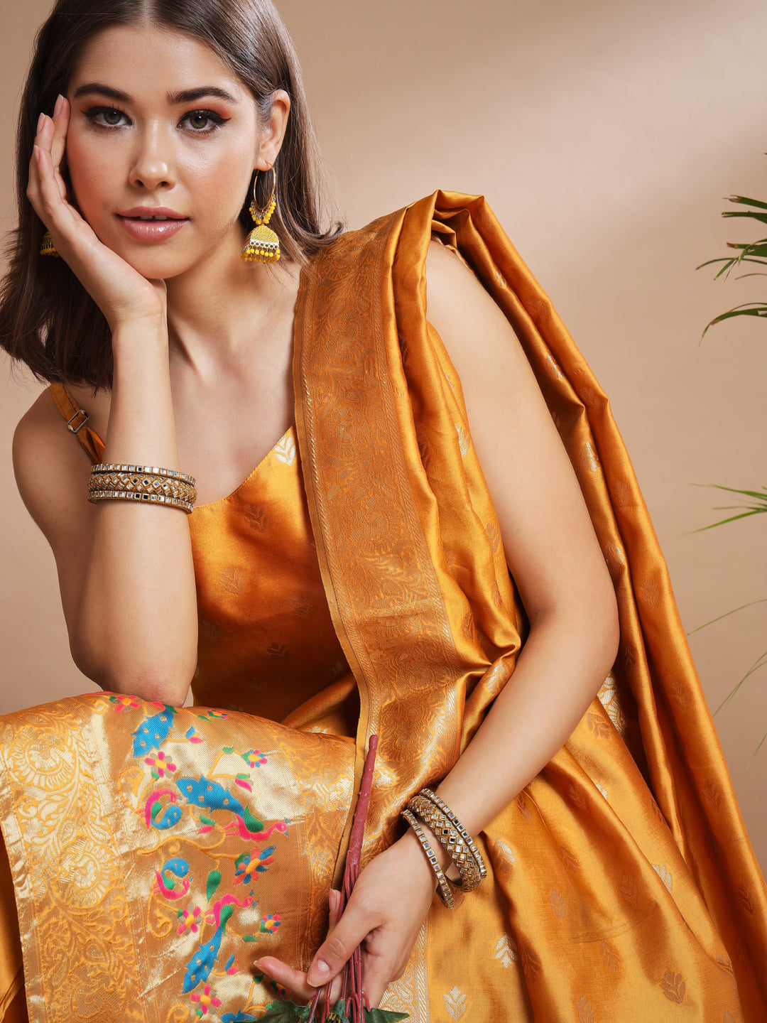 VredeVogel Ethnic Kurta with Trousers & Dupatta Set, Banarasi Silk Jacquard