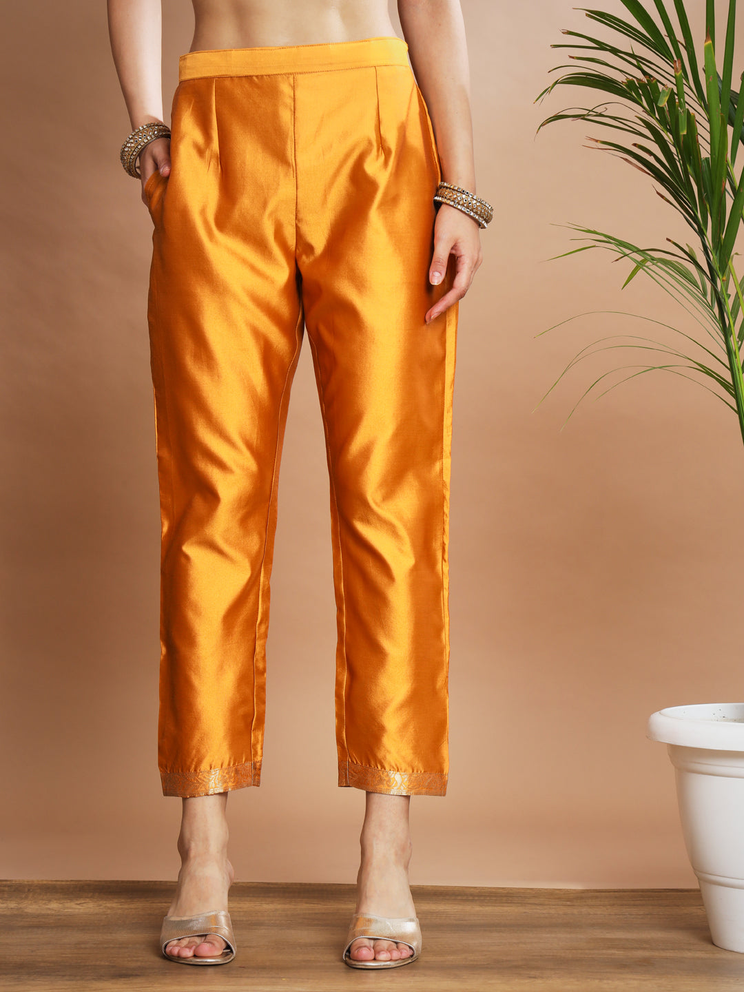 VredeVogel Ethnic Kurta with Trousers & Dupatta Set, Banarasi Silk Jacquard
